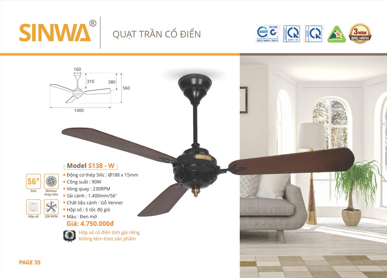 Catalogue Quạt trần trang trí Sinwa 2023 - Trang 38)