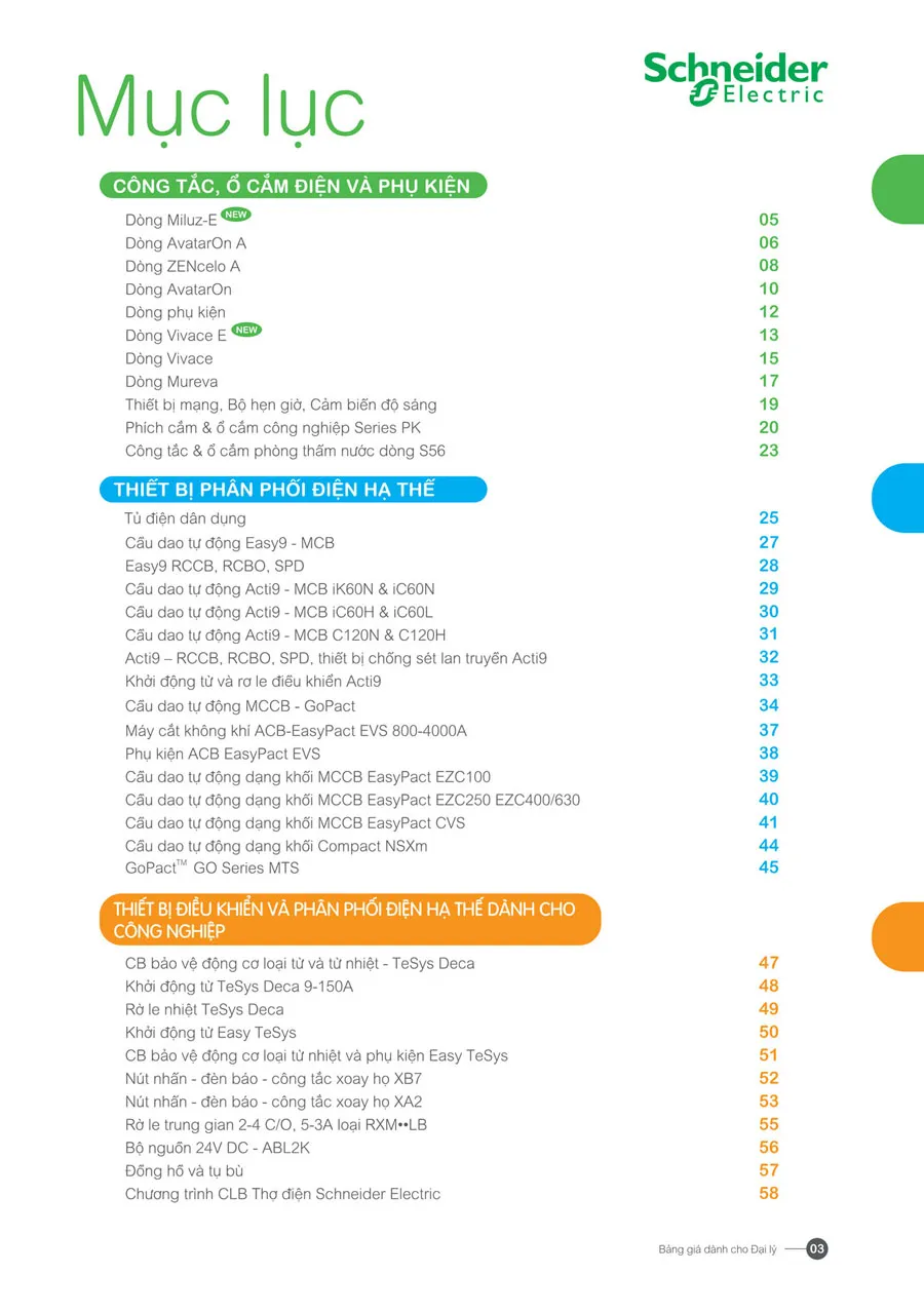 Bảng giá Schneider 2026 (dành cho đại lý) - Trang 3)