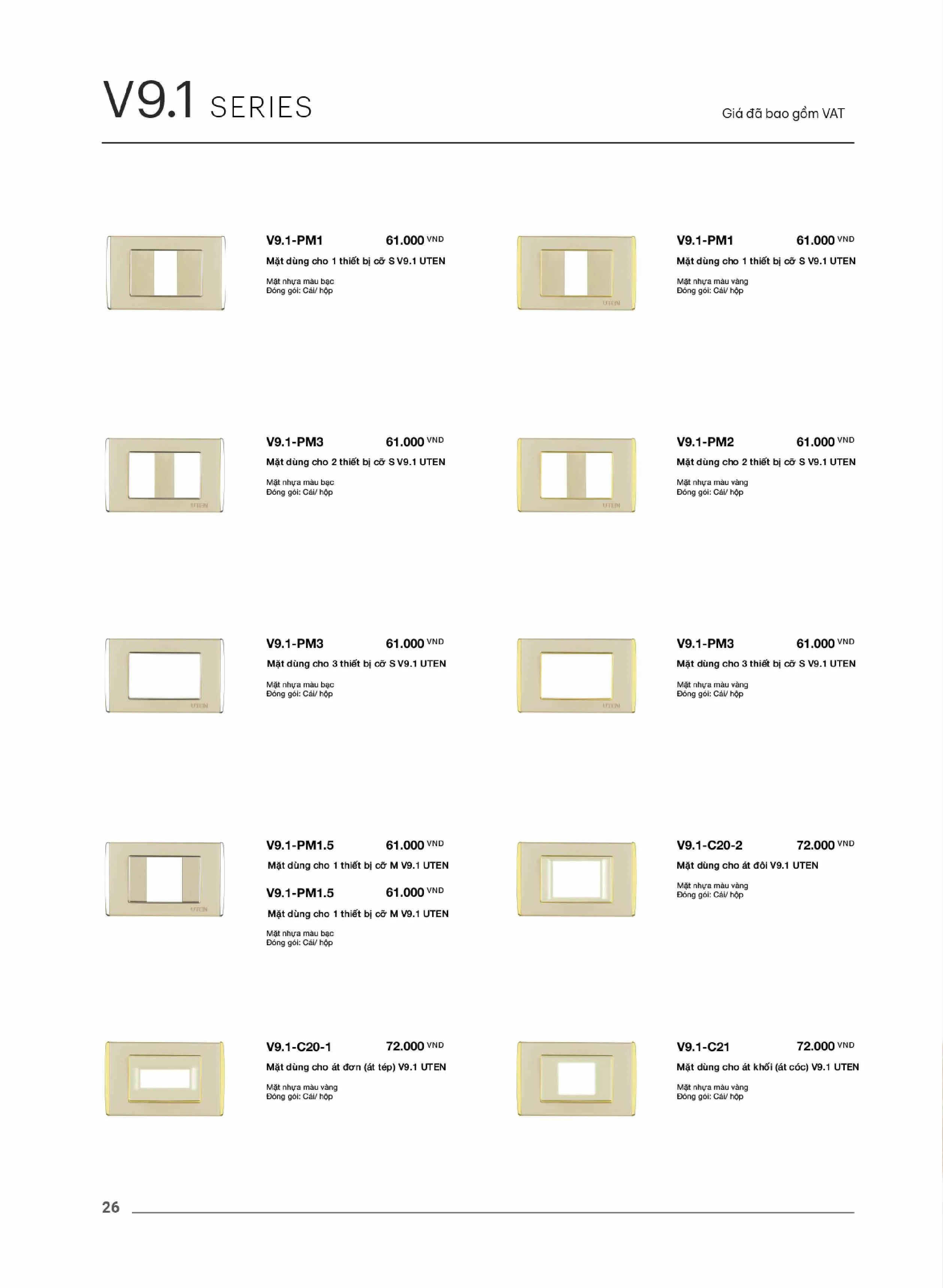 Catalogue UTEN 2026 (Công tắc & Ổ cắm) - Trang 27)