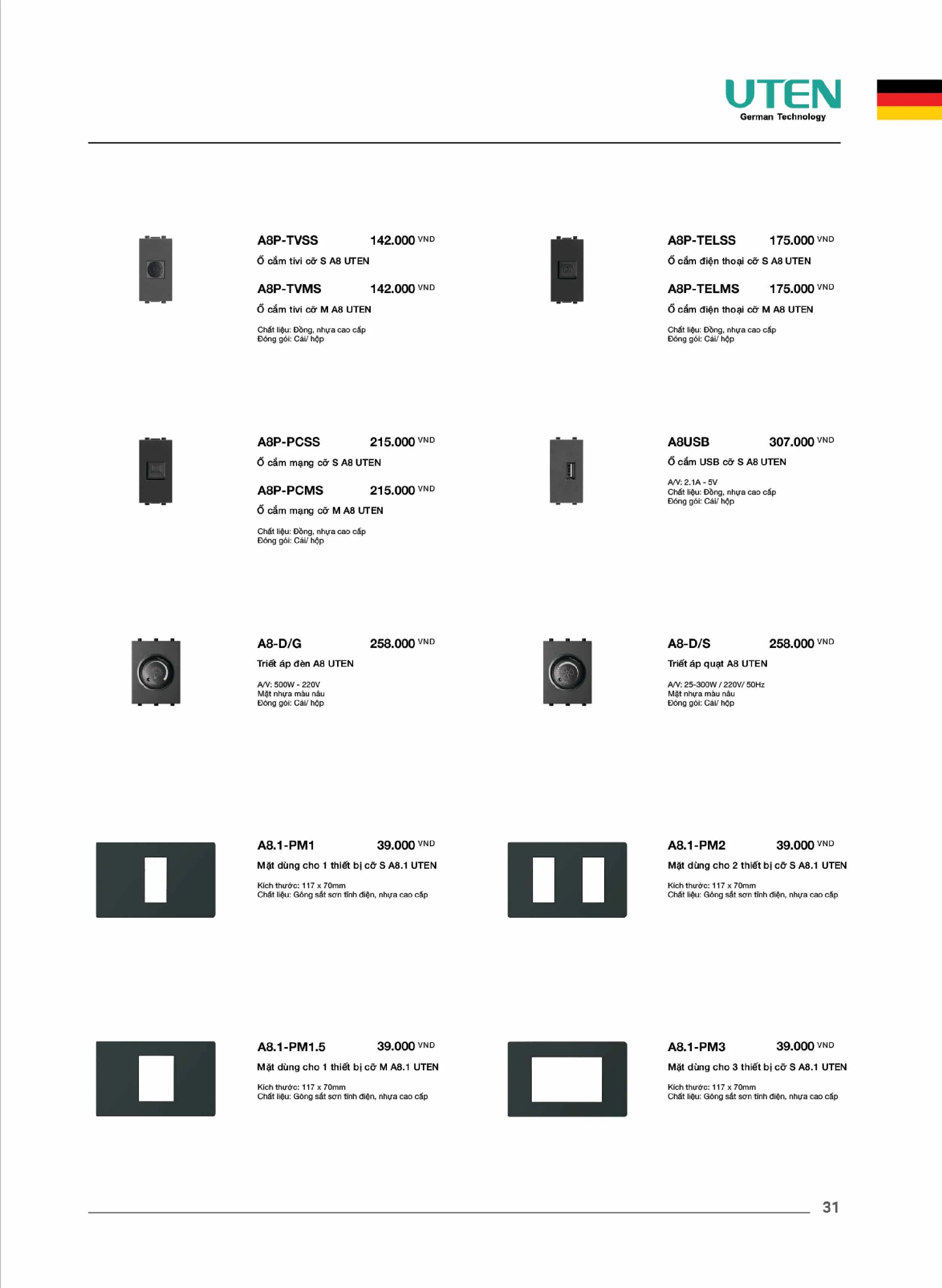 Catalogue UTEN 2026 (Công tắc & Ổ cắm) - Trang 32)