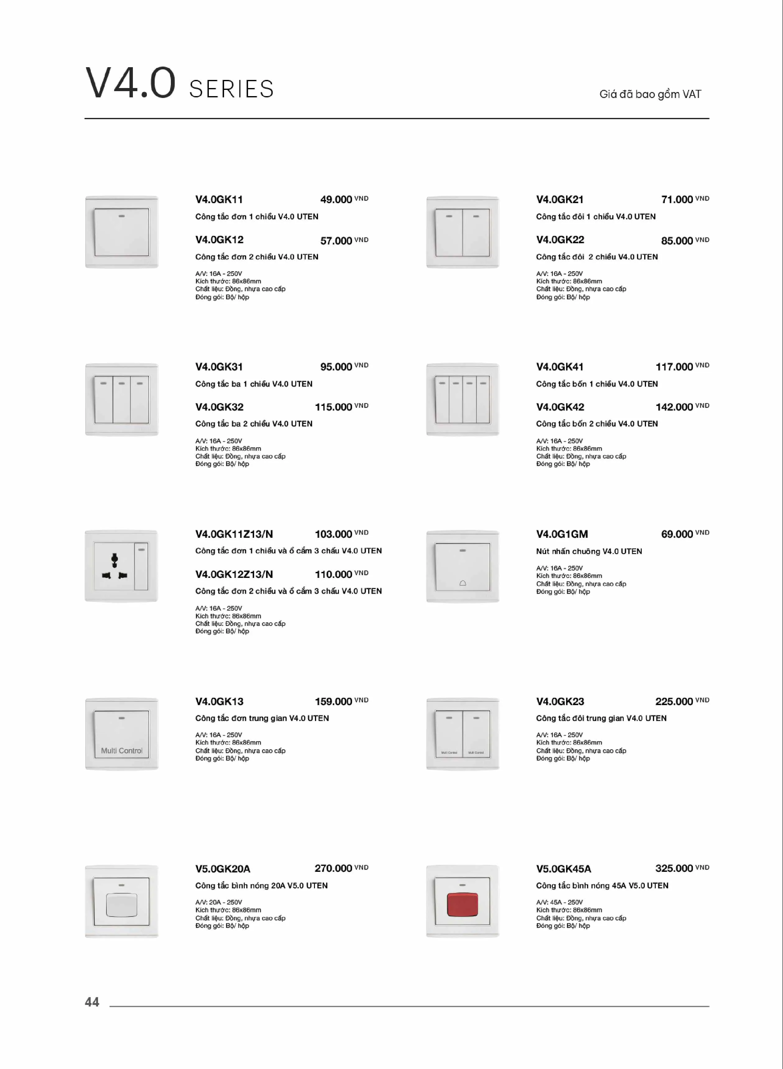 Catalogue UTEN 2026 (Công tắc & Ổ cắm) - Trang 45)