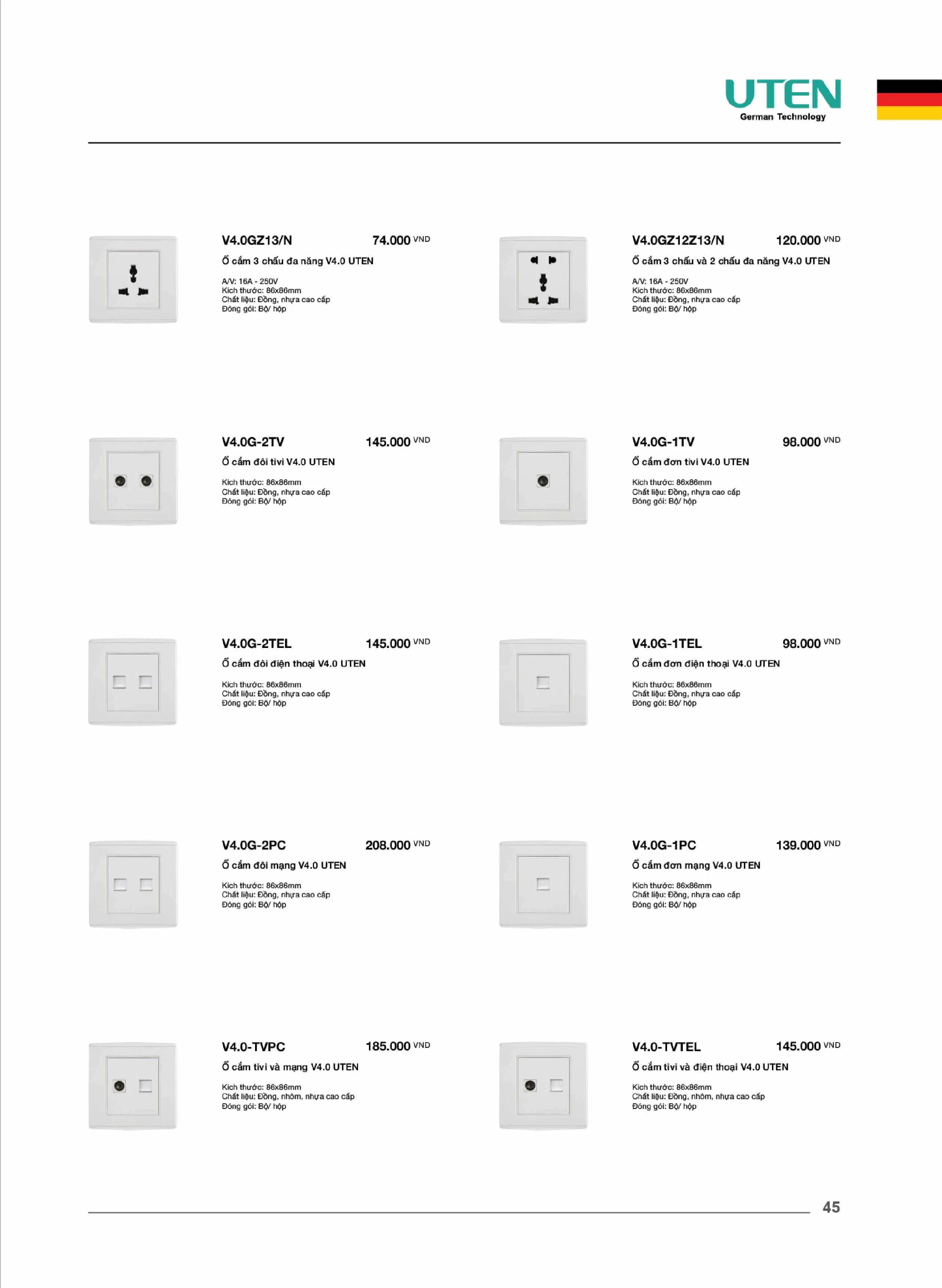 Catalogue UTEN 2026 (Công tắc & Ổ cắm) - Trang 46)