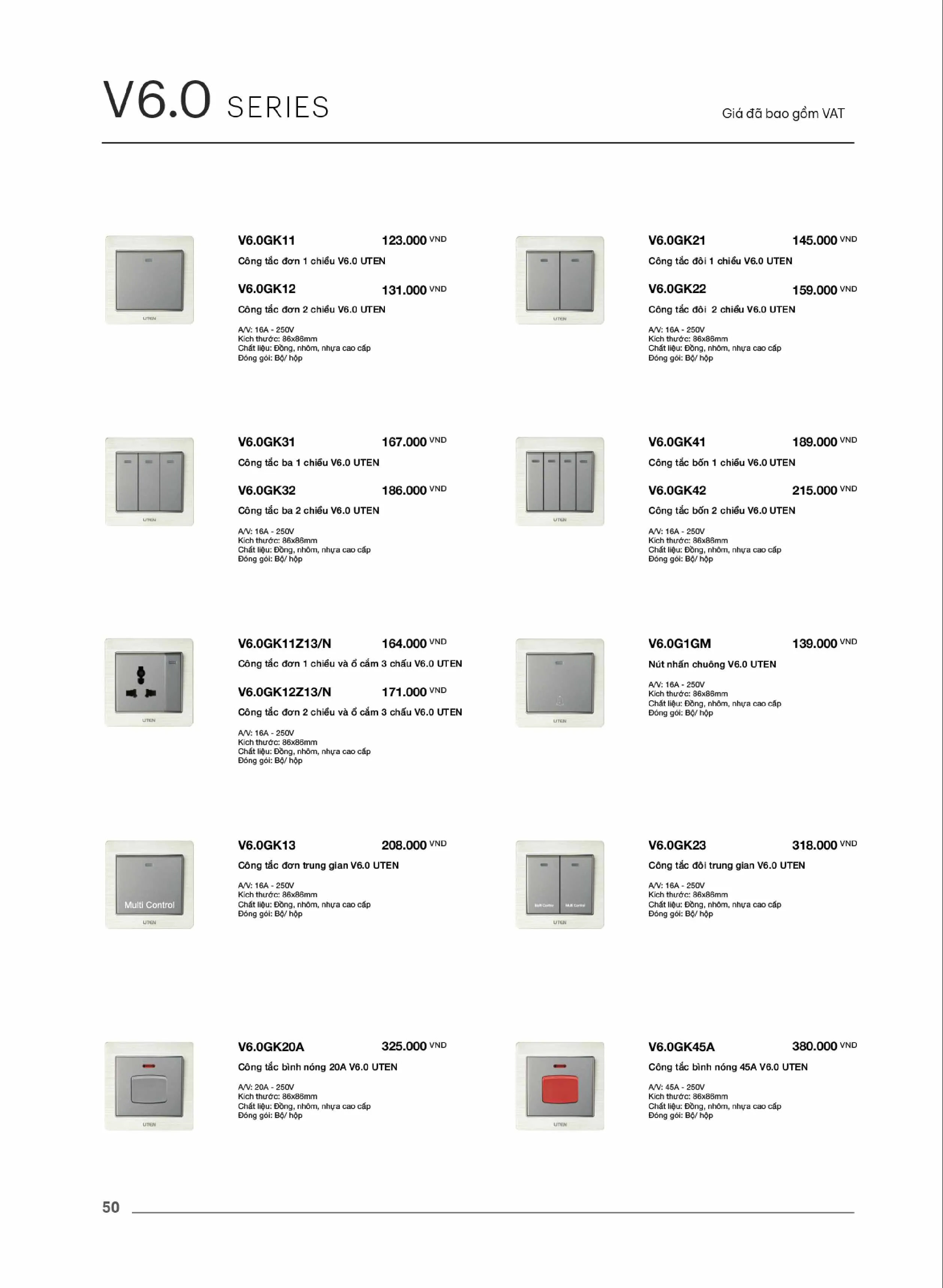 Catalogue UTEN 2026 (Công tắc & Ổ cắm) - Trang 51)