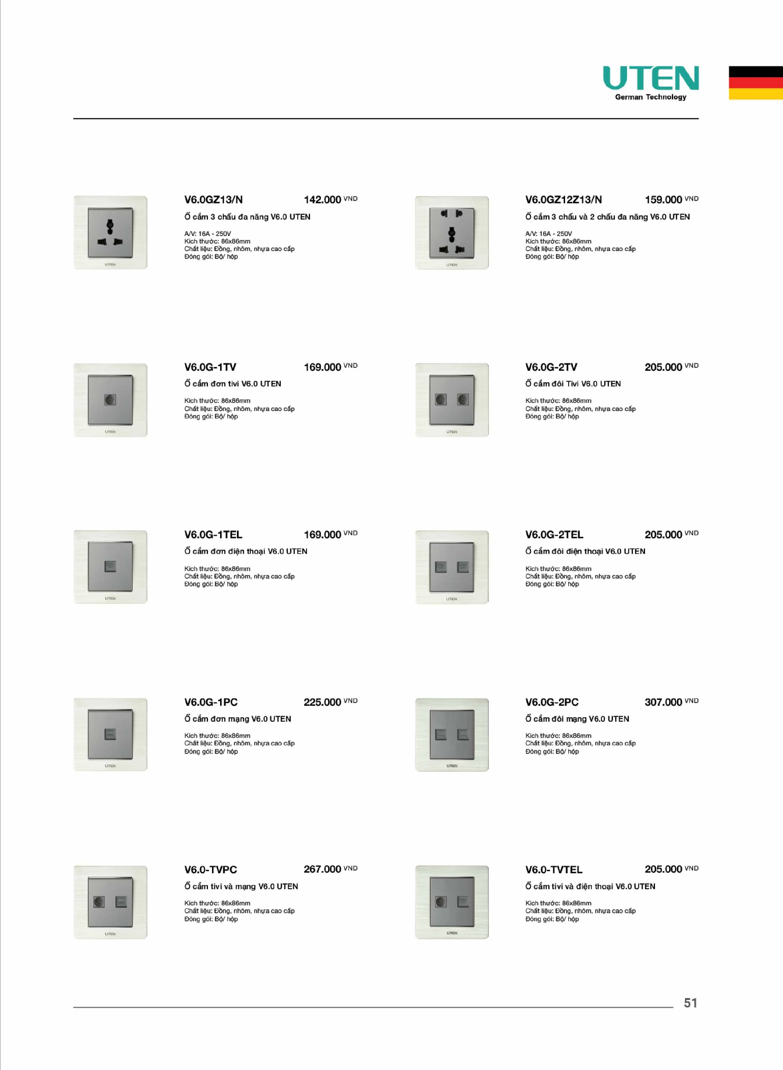 Catalogue UTEN 2026 (Công tắc & Ổ cắm) - Trang 52)