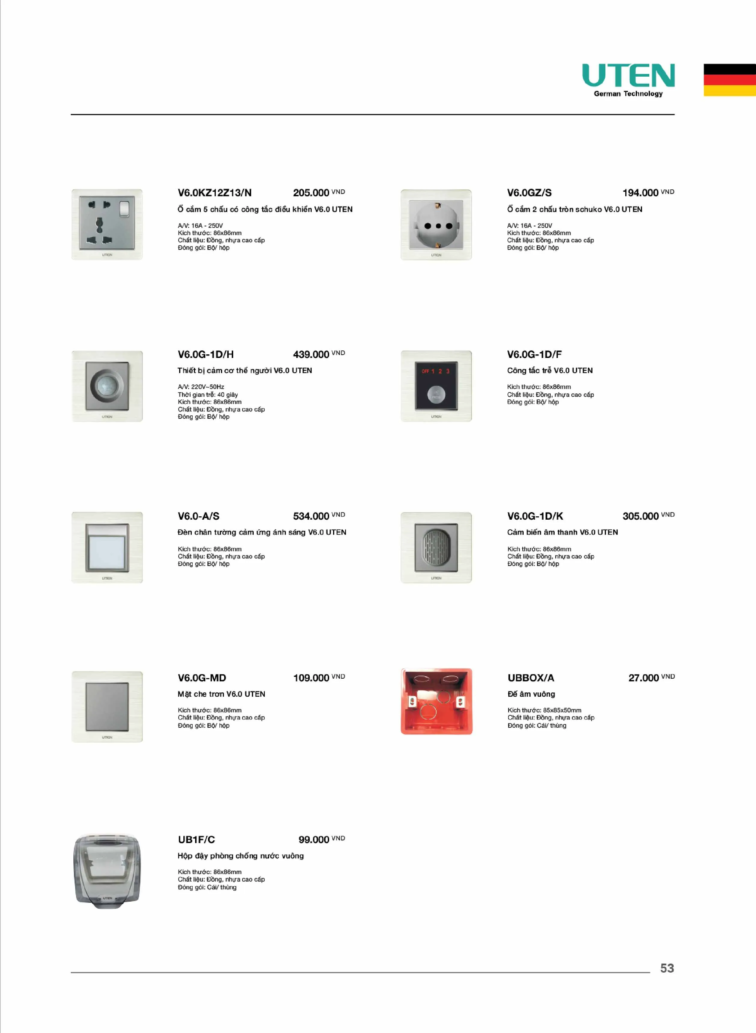 Catalogue UTEN 2026 (Công tắc & Ổ cắm) - Trang 54)