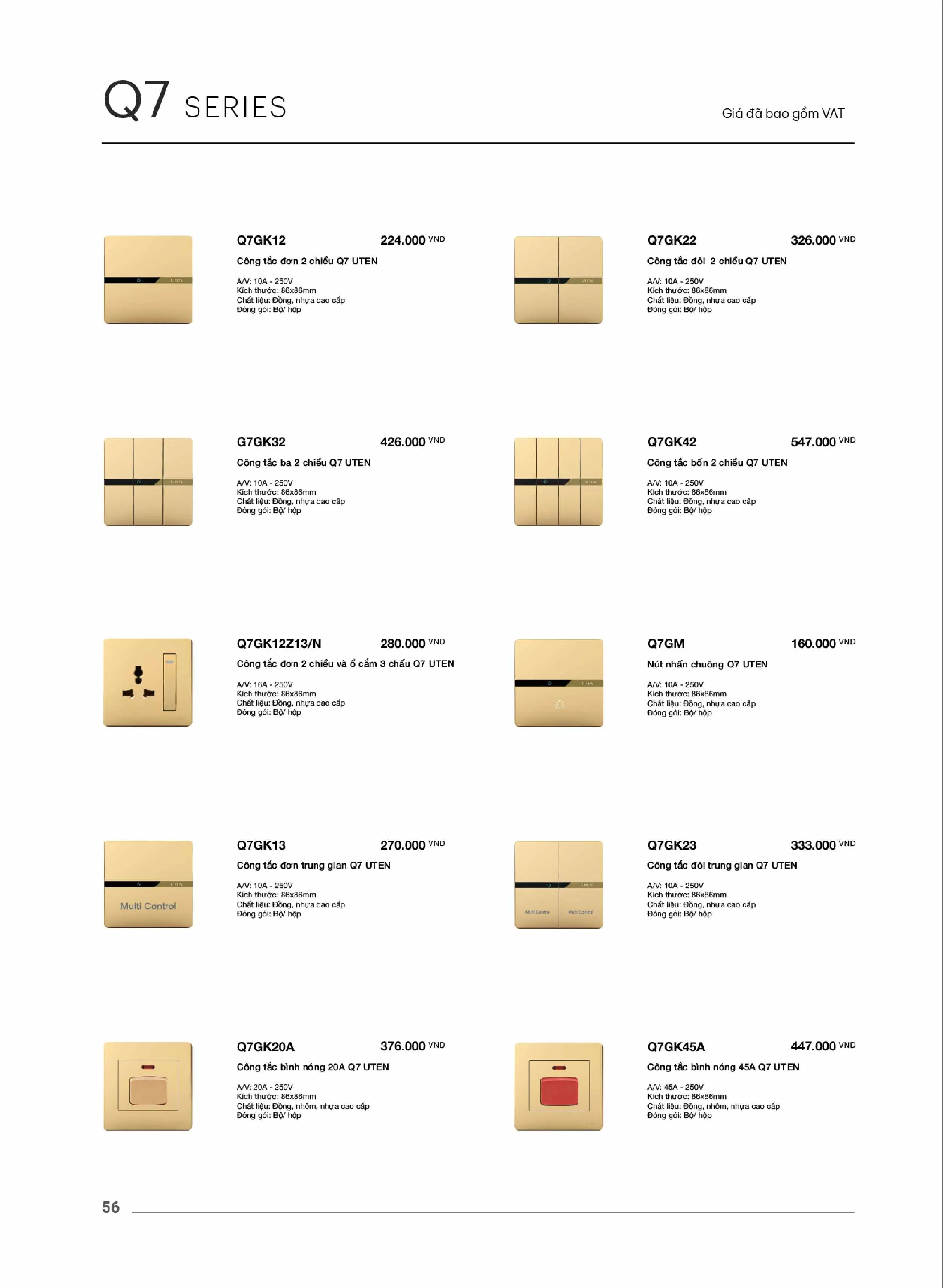 Catalogue UTEN 2026 (Công tắc & Ổ cắm) - Trang 57)