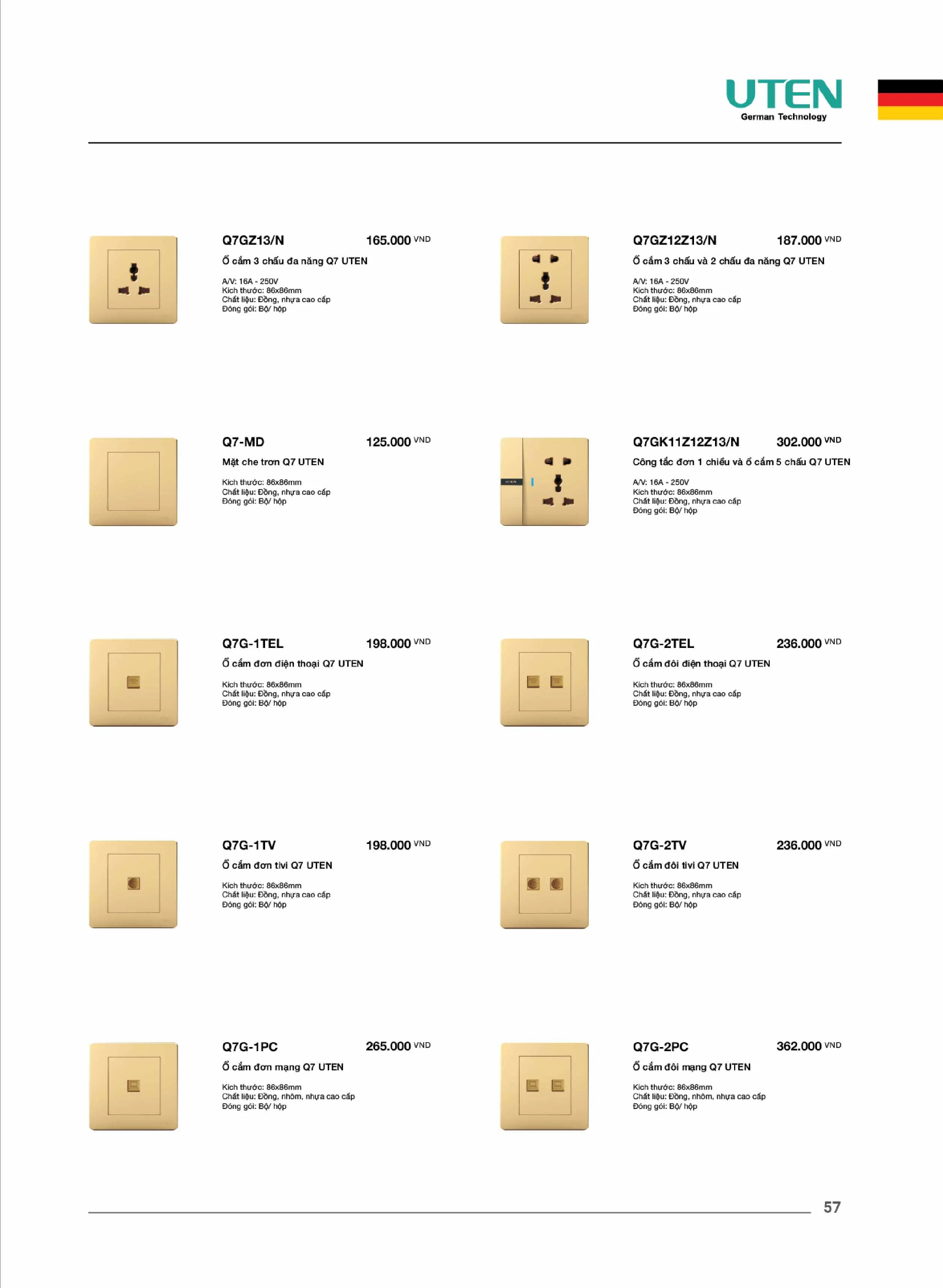 Catalogue UTEN 2026 (Công tắc & Ổ cắm) - Trang 58)
