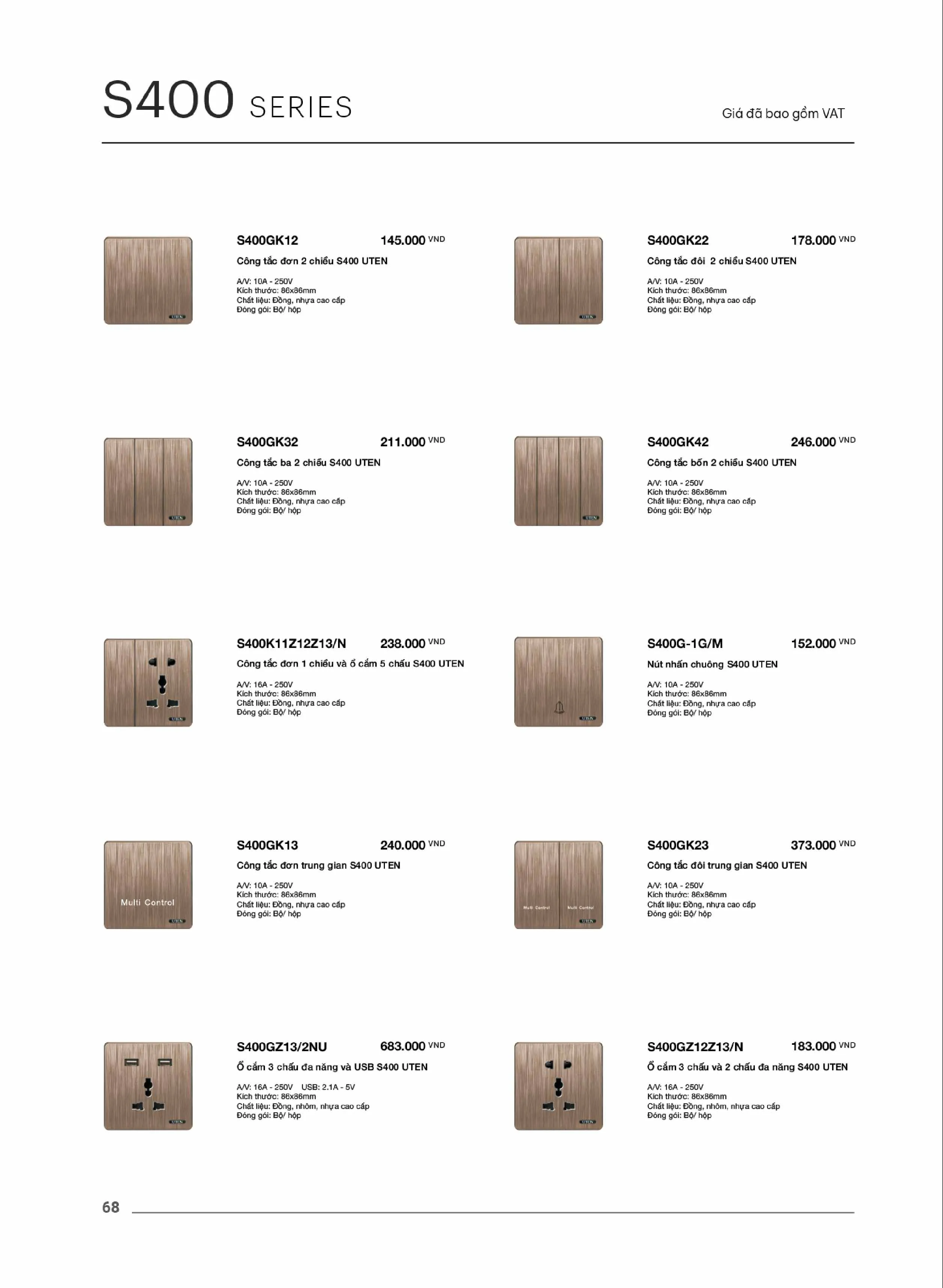 Catalogue UTEN 2026 (Công tắc & Ổ cắm) - Trang 69)