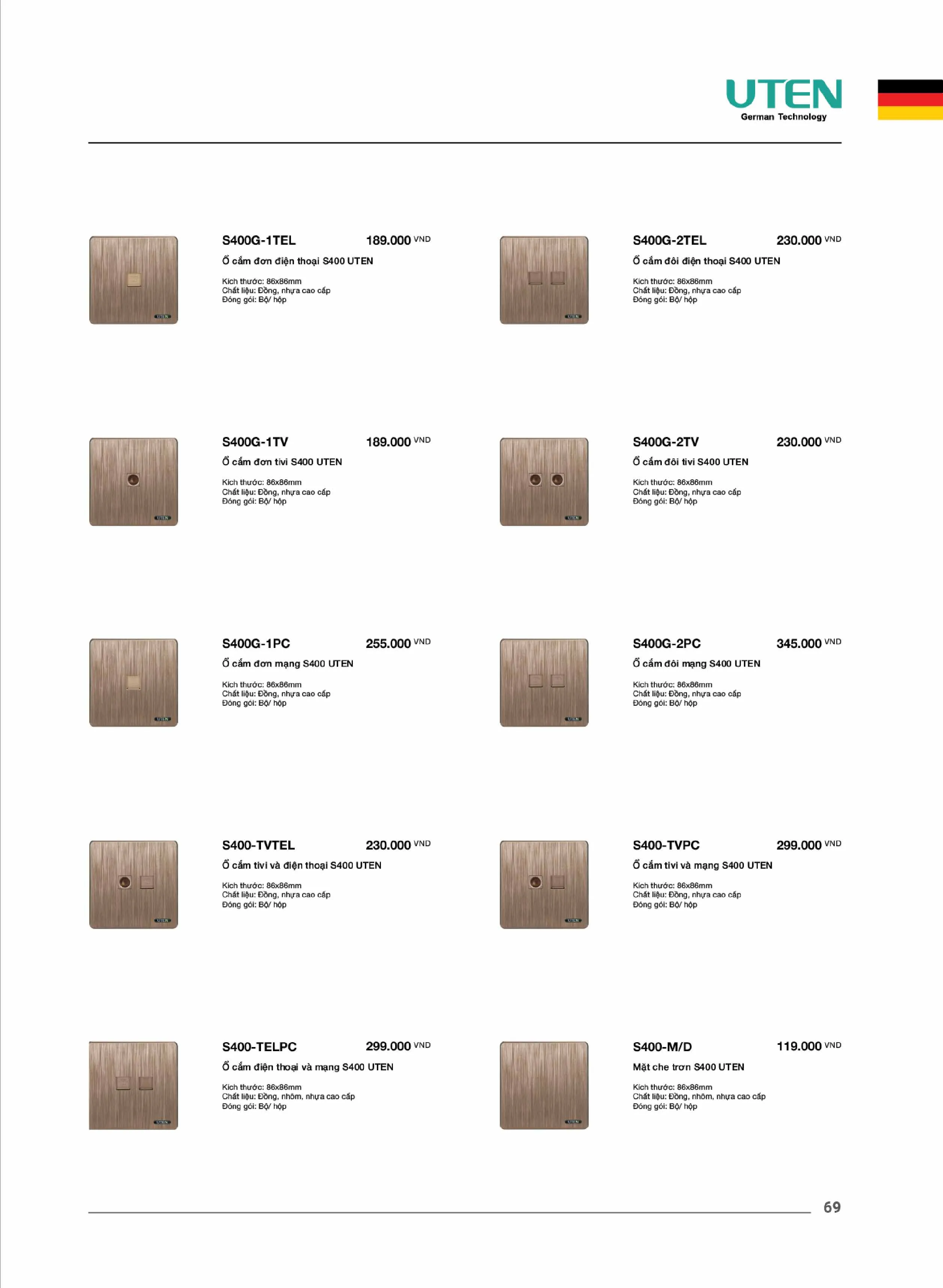 Catalogue UTEN 2026 (Công tắc & Ổ cắm) - Trang 70)