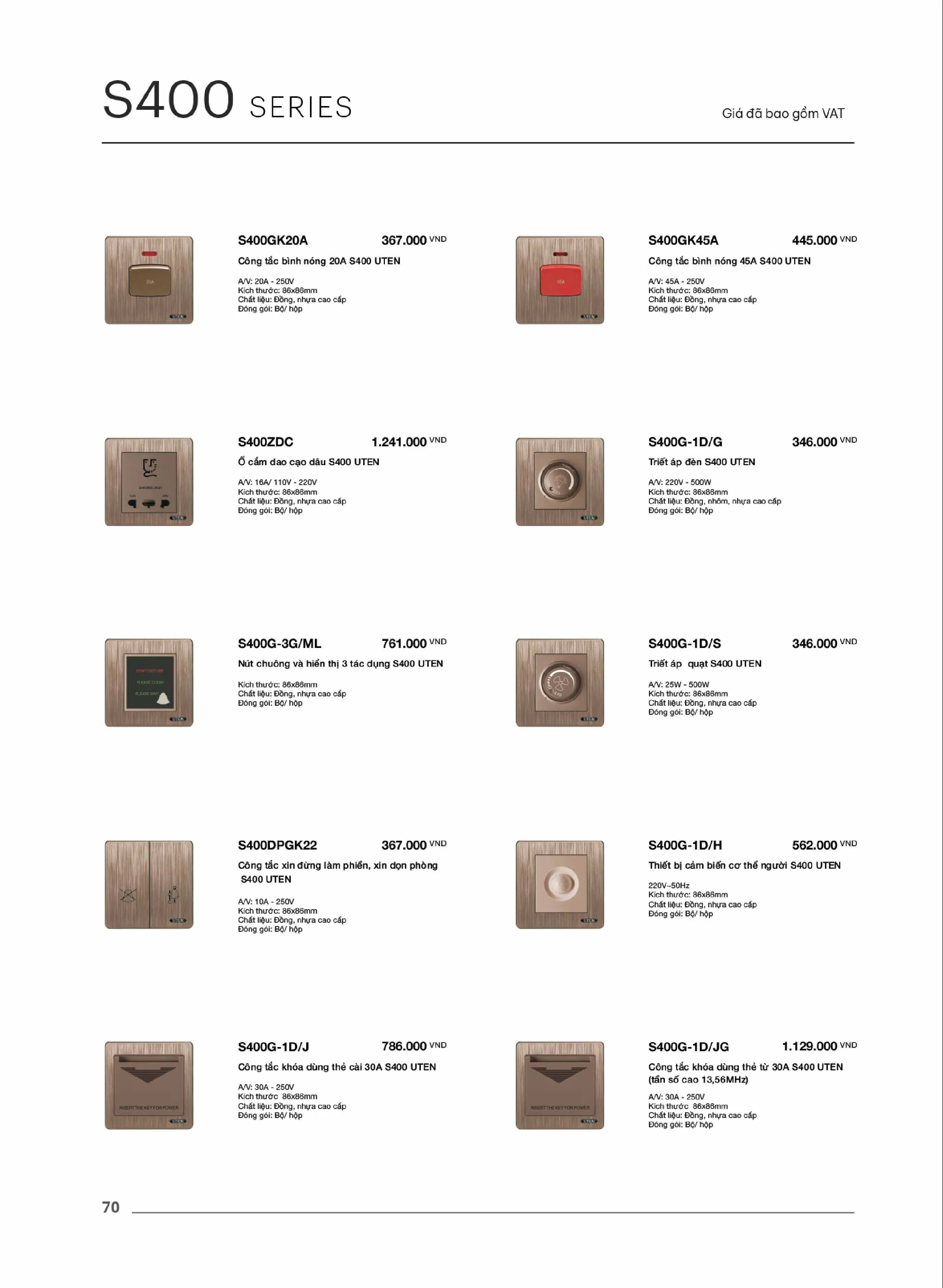 Catalogue UTEN 2026 (Công tắc & Ổ cắm) - Trang 71)