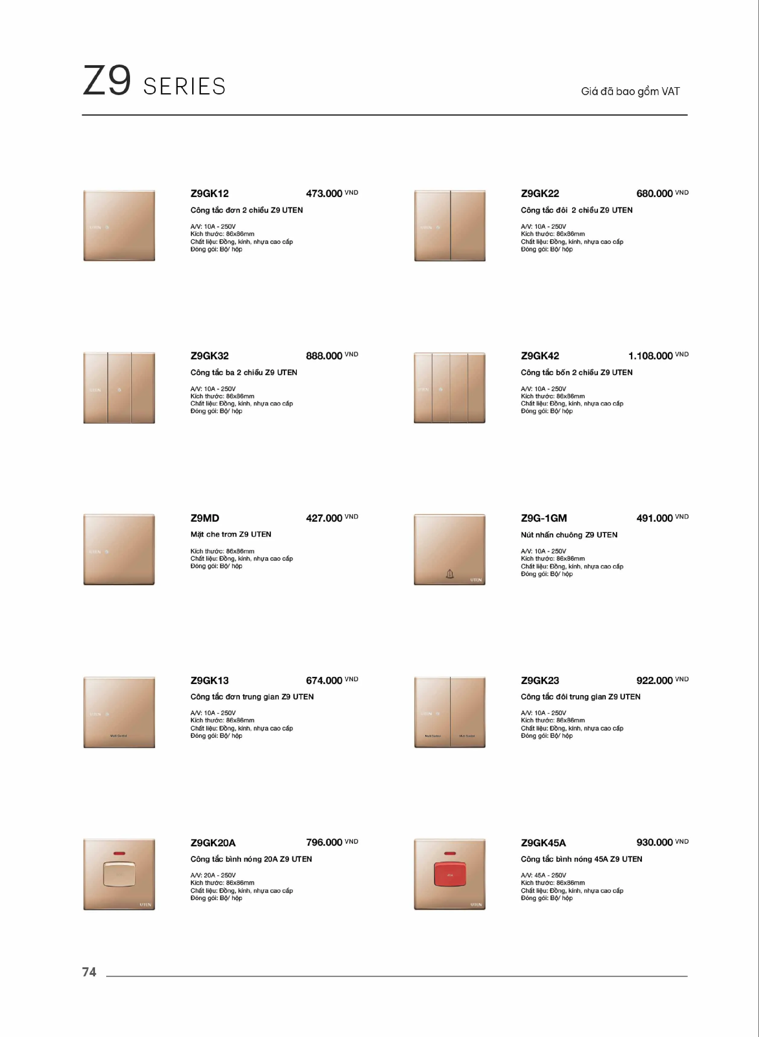 Catalogue UTEN 2026 (Công tắc & Ổ cắm) - Trang 75)