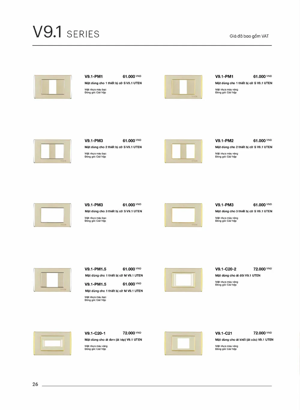 Catalogue UTEN 2026 (Công tắc & Ổ cắm) - Trang 27)