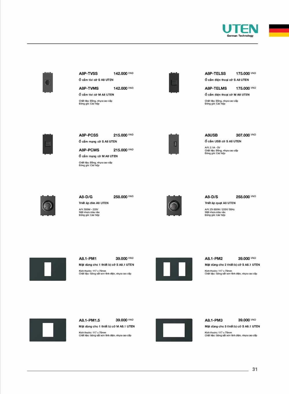Catalogue UTEN 2026 (Công tắc & Ổ cắm) - Trang 32)