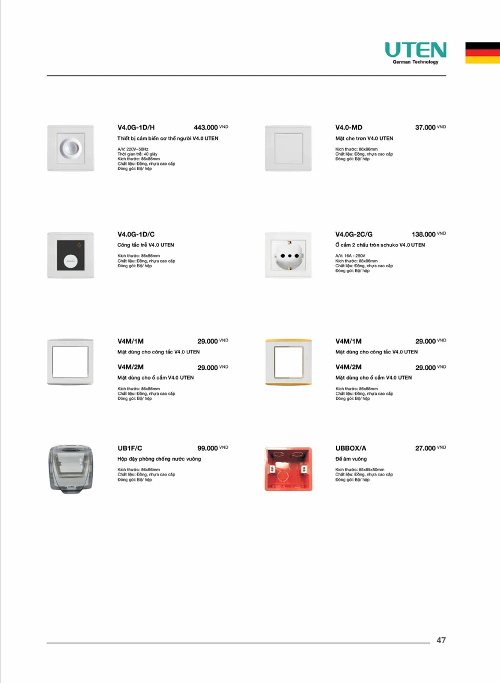 Catalogue UTEN 2026 (Công tắc & Ổ cắm) - Trang 48)