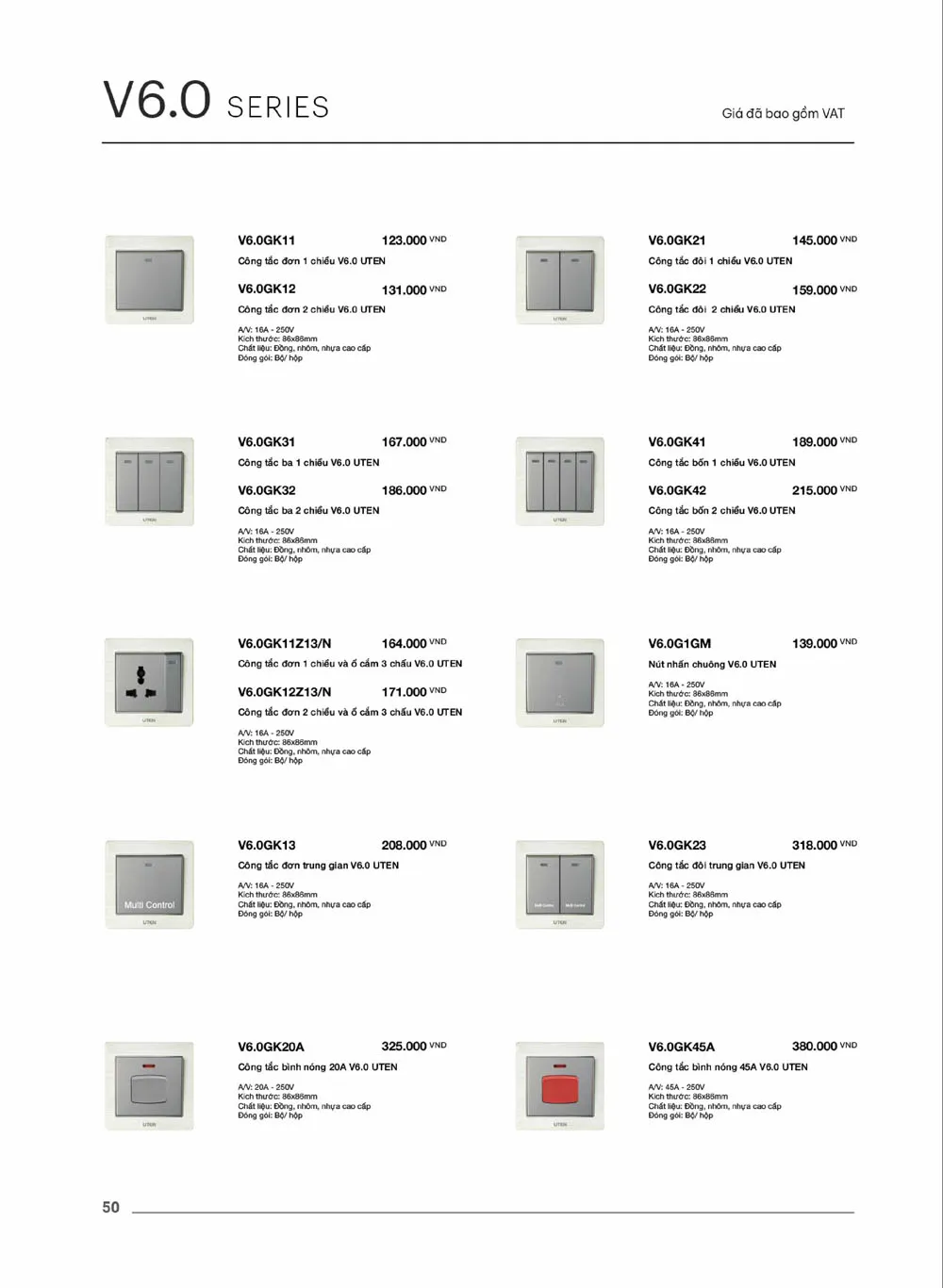 Catalogue UTEN 2026 (Công tắc & Ổ cắm) - Trang 51)