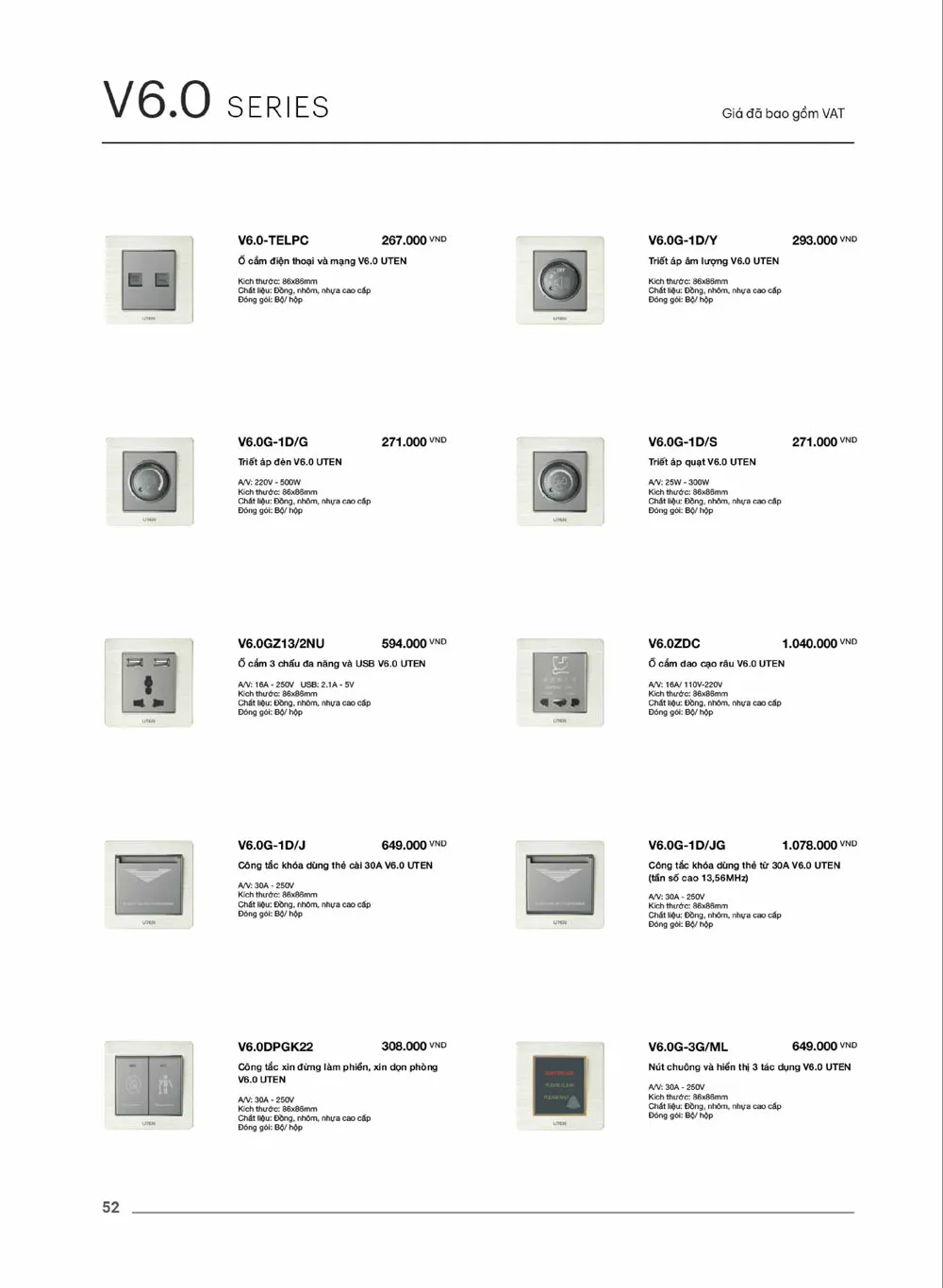 Catalogue UTEN 2026 (Công tắc & Ổ cắm) - Trang 53)