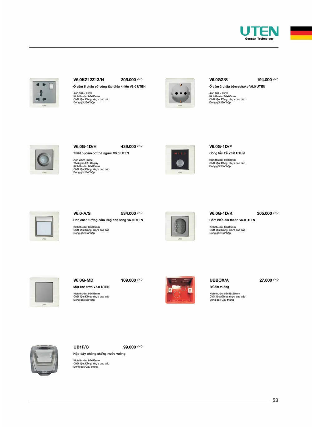 Catalogue UTEN 2026 (Công tắc & Ổ cắm) - Trang 54)