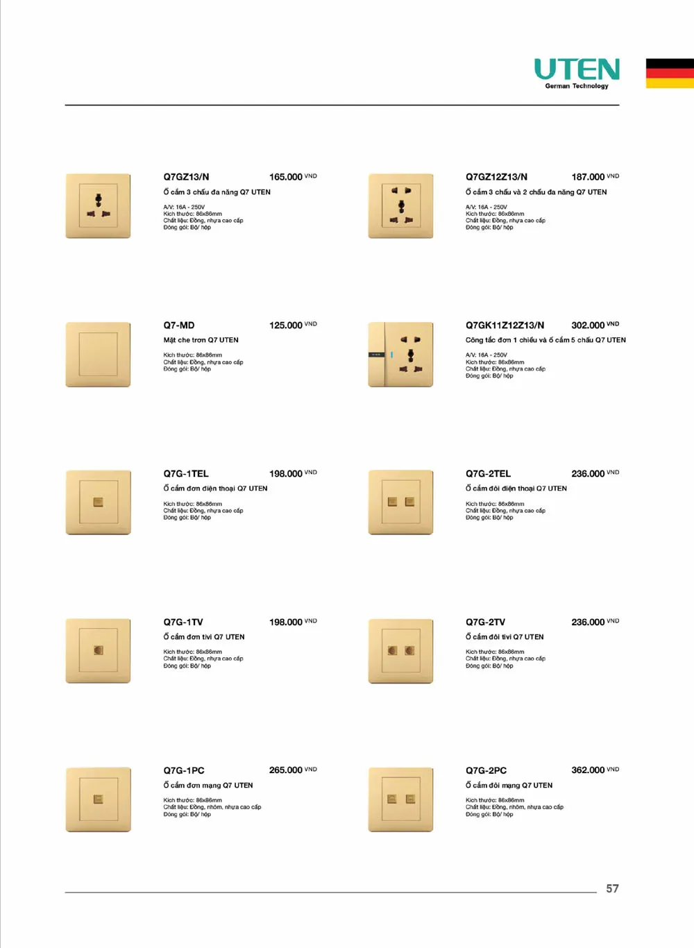 Catalogue UTEN 2026 (Công tắc & Ổ cắm) - Trang 58)