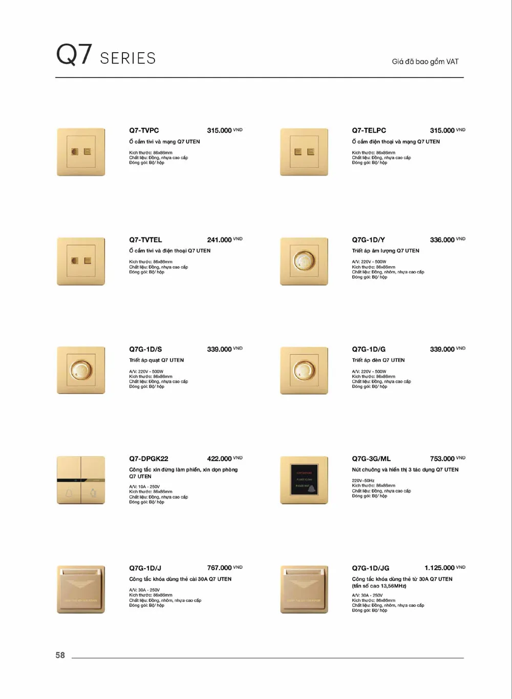 Catalogue UTEN 2026 (Công tắc & Ổ cắm) - Trang 59)