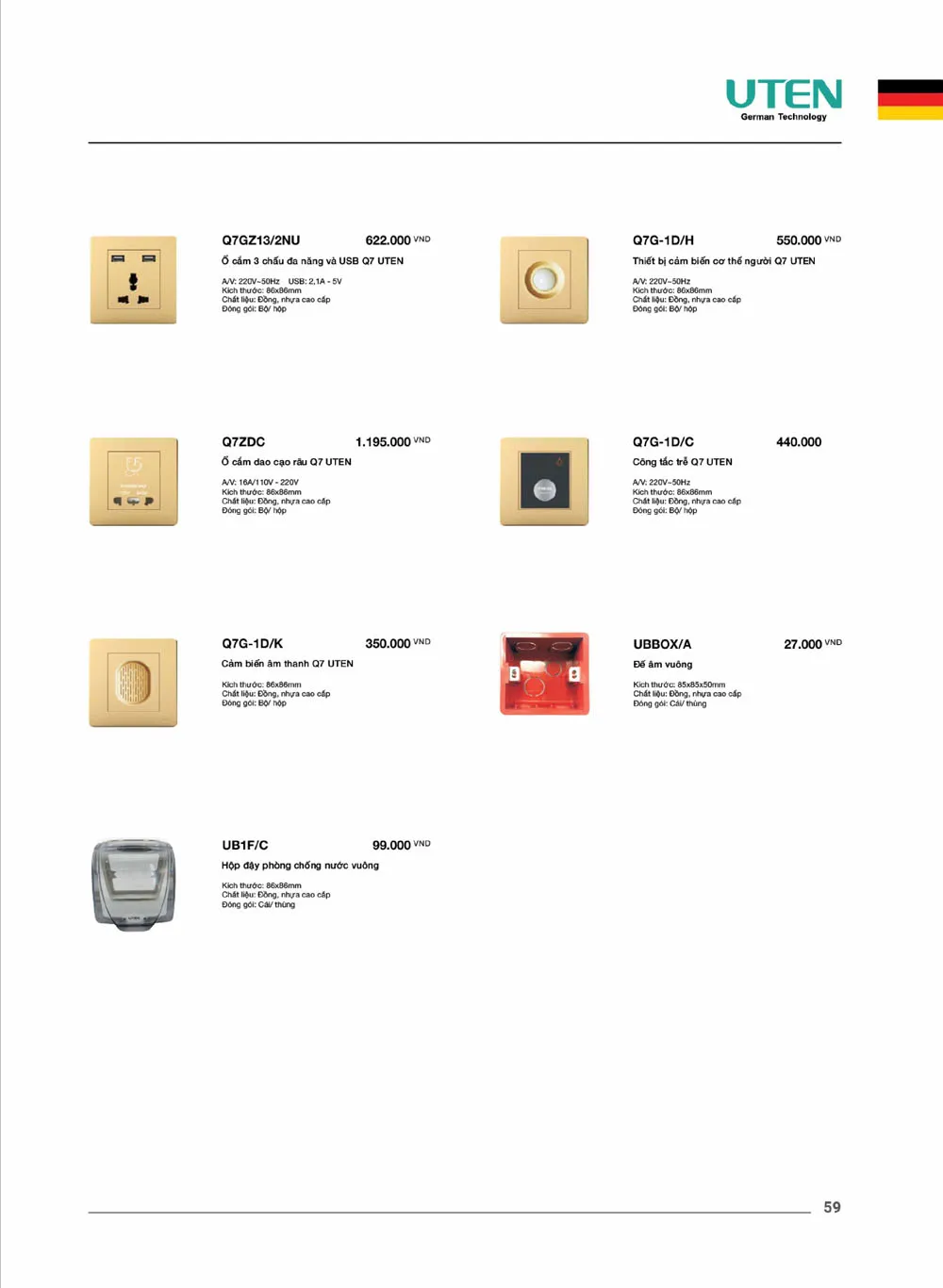 Catalogue UTEN 2026 (Công tắc & Ổ cắm) - Trang 60)