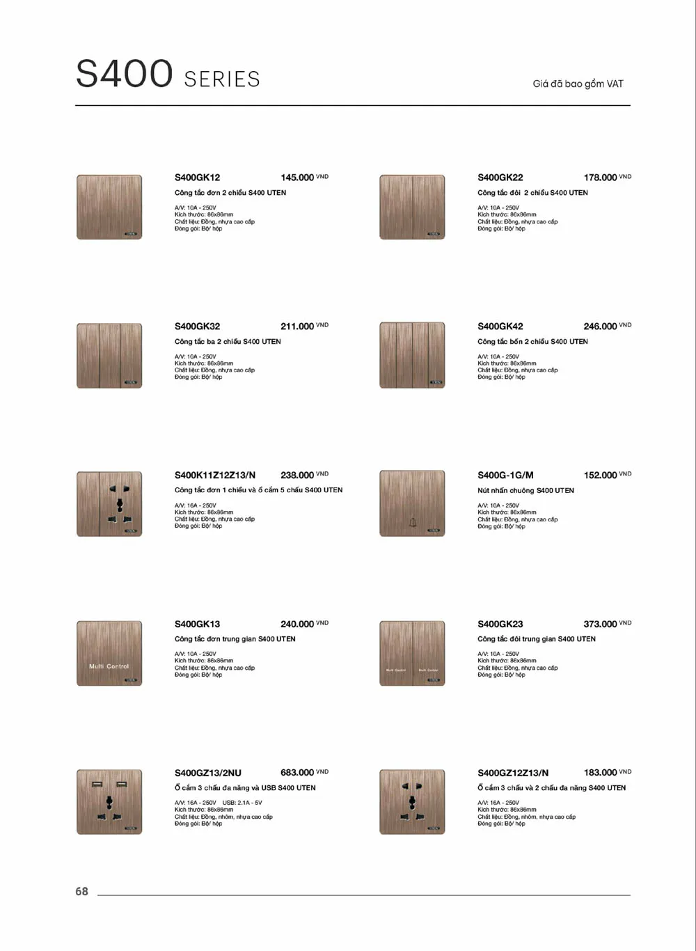 Catalogue UTEN 2026 (Công tắc & Ổ cắm) - Trang 69)