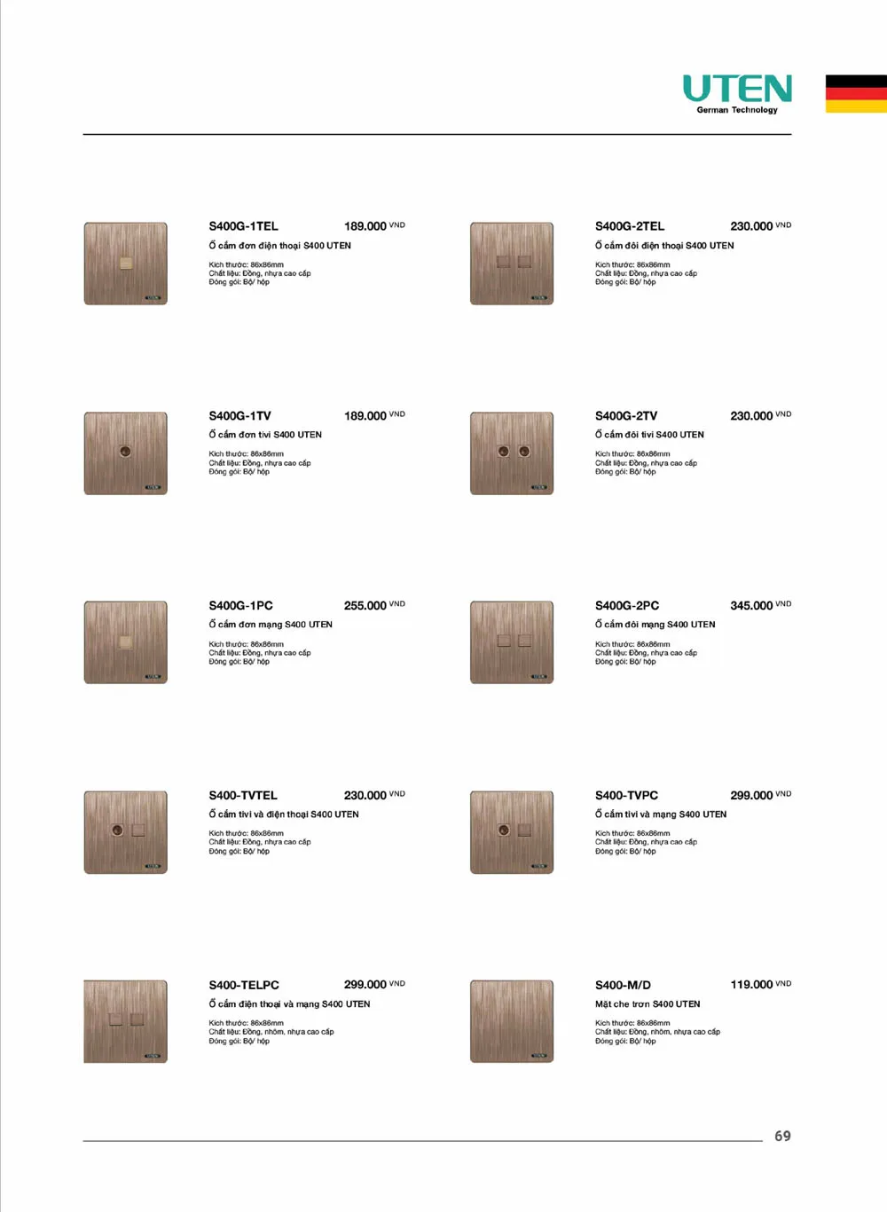 Catalogue UTEN 2026 (Công tắc & Ổ cắm) - Trang 70)
