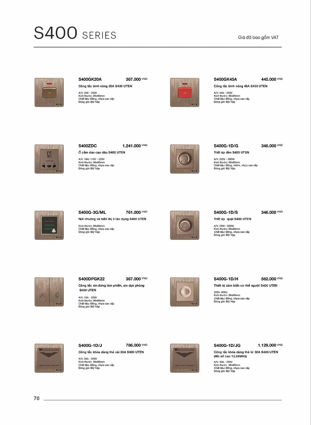 Catalogue UTEN 2026 (Công tắc & Ổ cắm) - Trang 71)