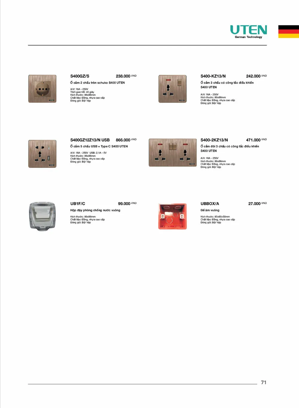 Catalogue UTEN 2026 (Công tắc & Ổ cắm) - Trang 72)