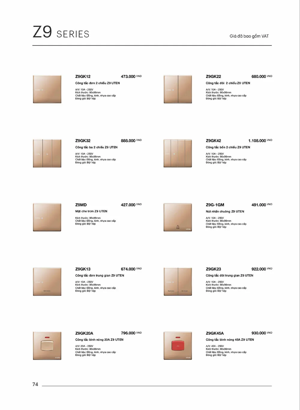 Catalogue UTEN 2026 (Công tắc & Ổ cắm) - Trang 75)