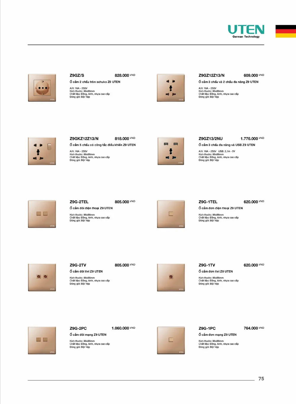 Catalogue UTEN 2026 (Công tắc & Ổ cắm) - Trang 76)