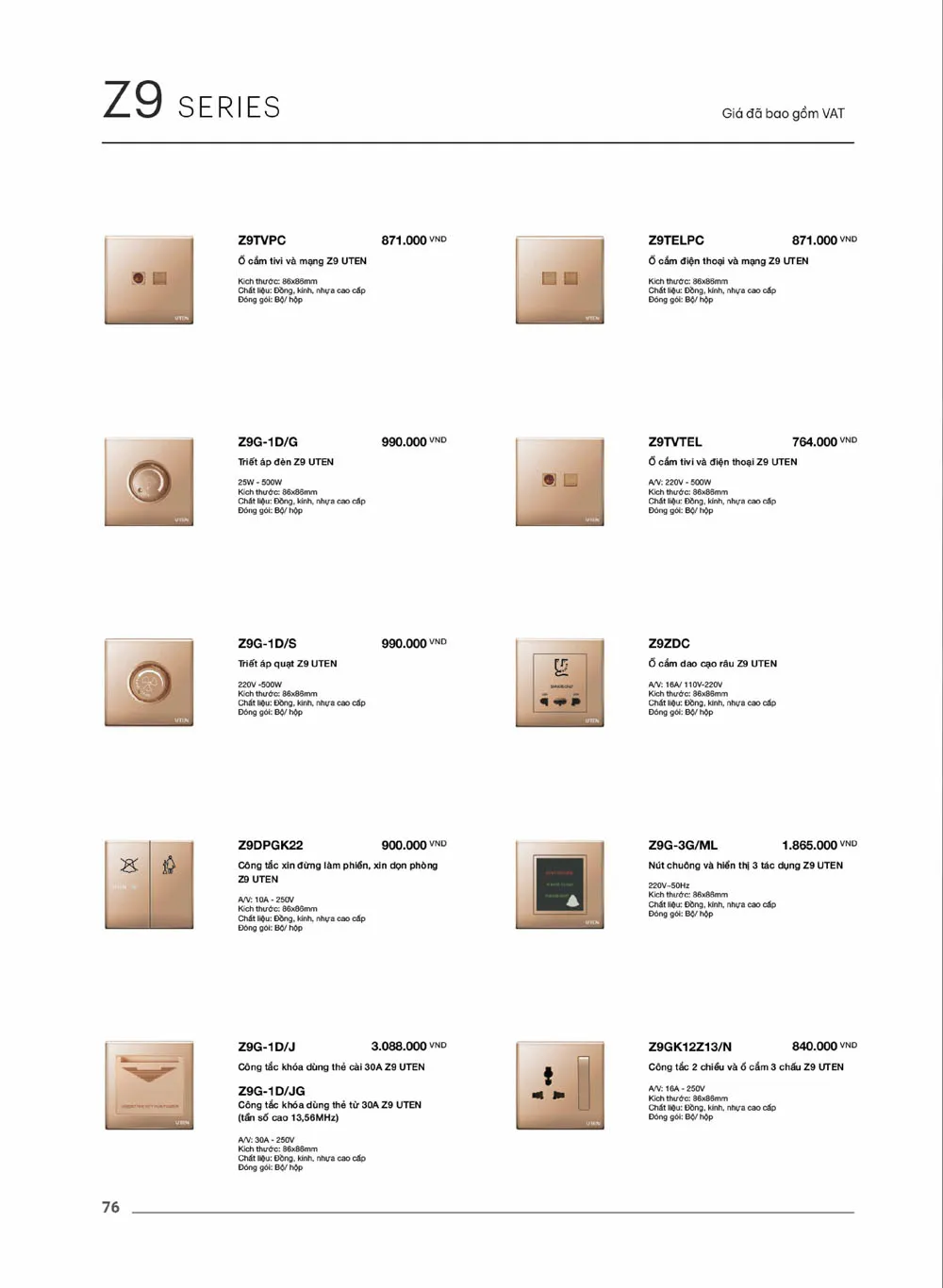 Catalogue UTEN 2026 (Công tắc & Ổ cắm) - Trang 77)