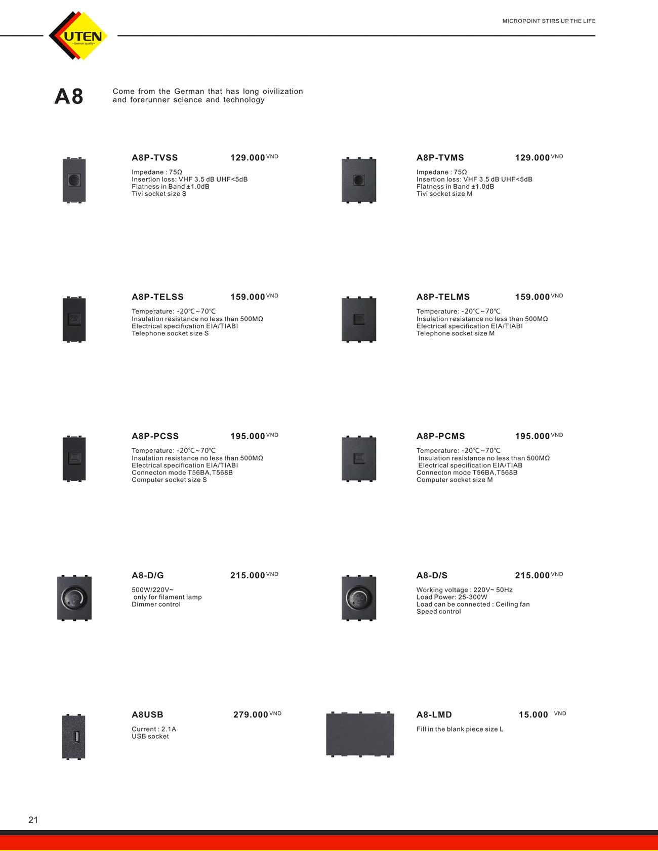 Catalogue UTEN 2023 (Công tắc & Ổ cắm) - Trang 24)