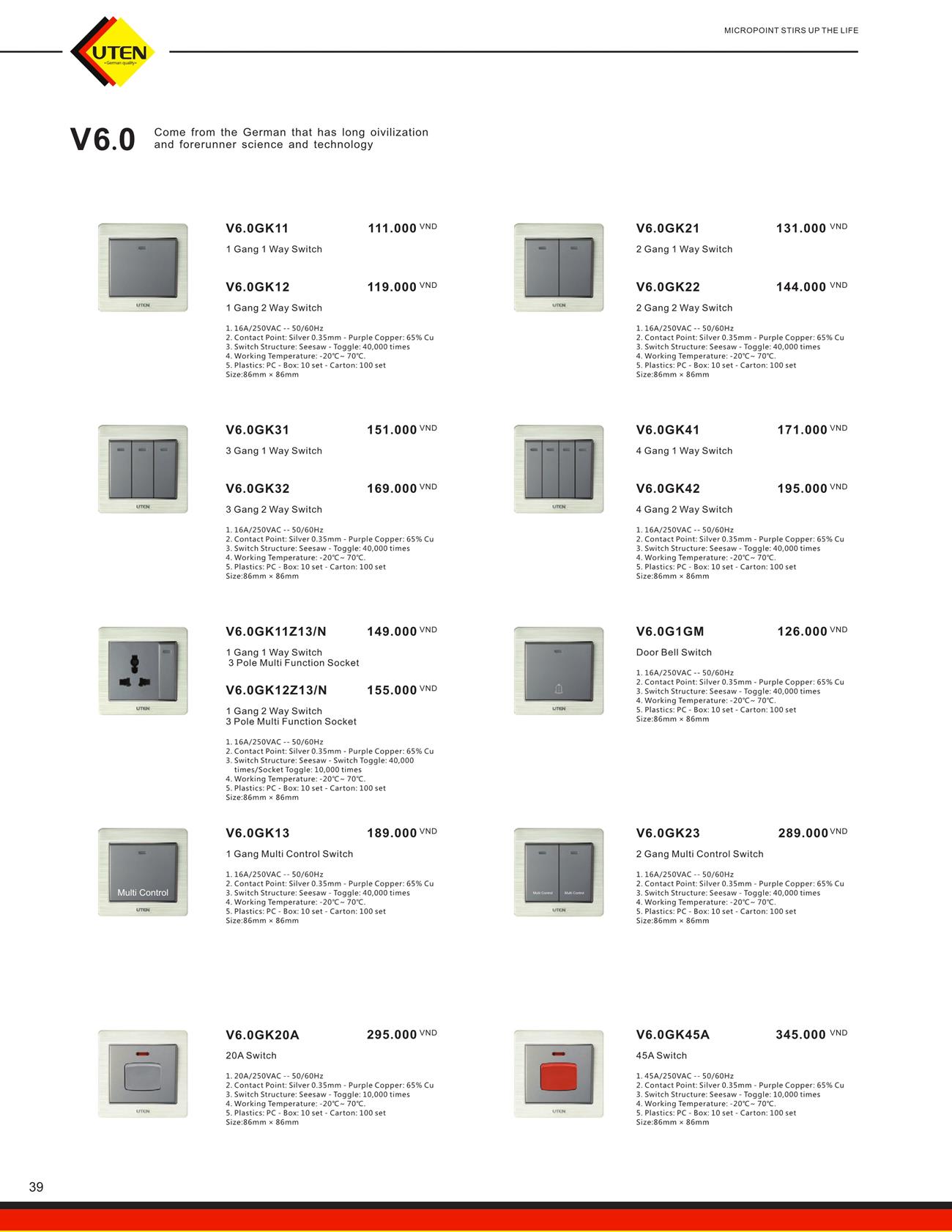 Catalogue UTEN 2023 (Công tắc & Ổ cắm) - Trang 42)