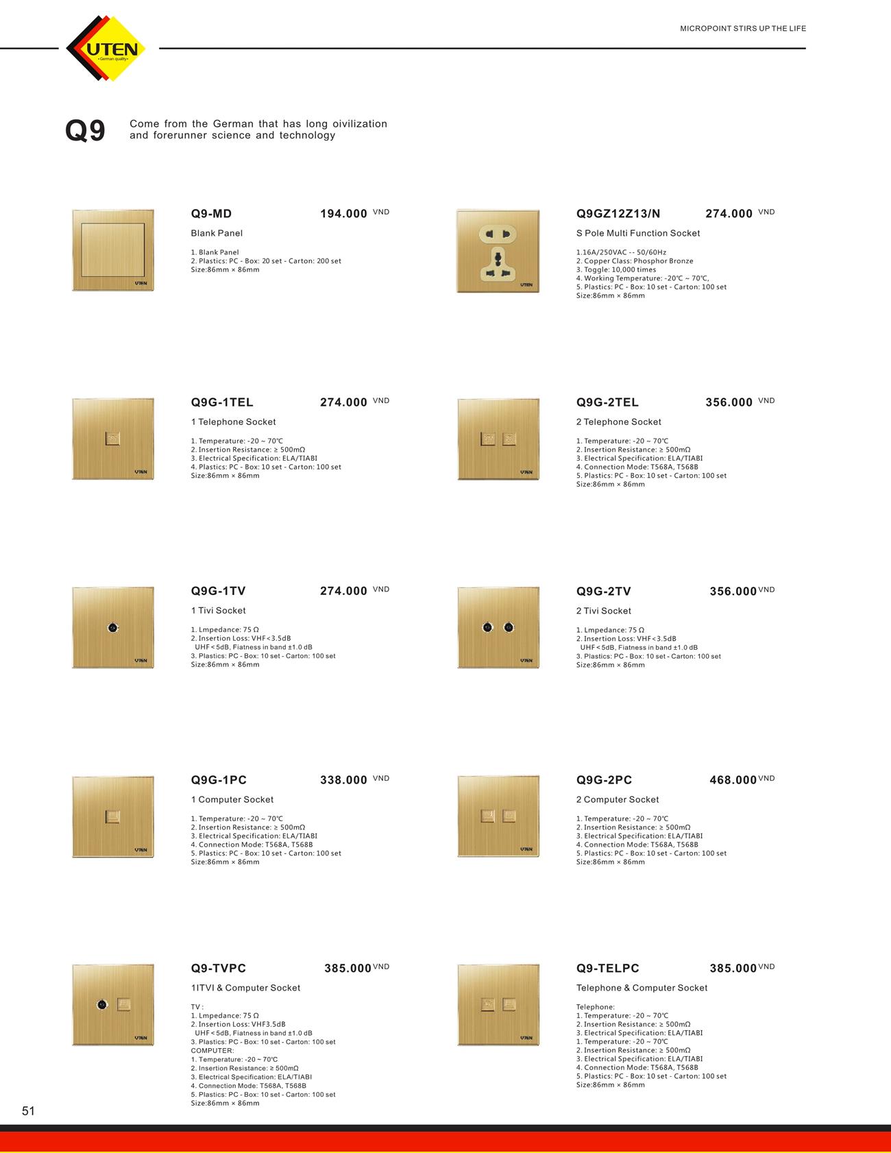 Catalogue UTEN 2023 (Công tắc & Ổ cắm) - Trang 54)