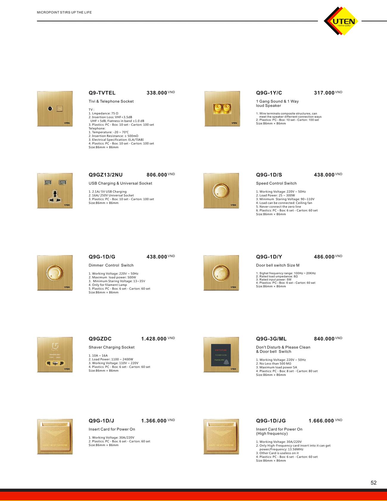 Catalogue UTEN 2023 (Công tắc & Ổ cắm) - Trang 55)