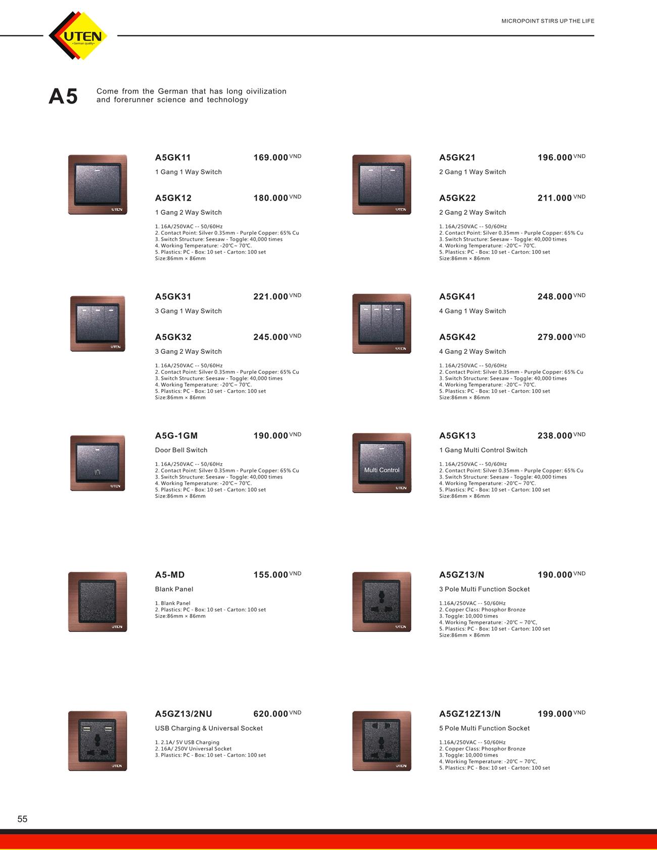 Catalogue UTEN 2023 (Công tắc & Ổ cắm) - Trang 58)