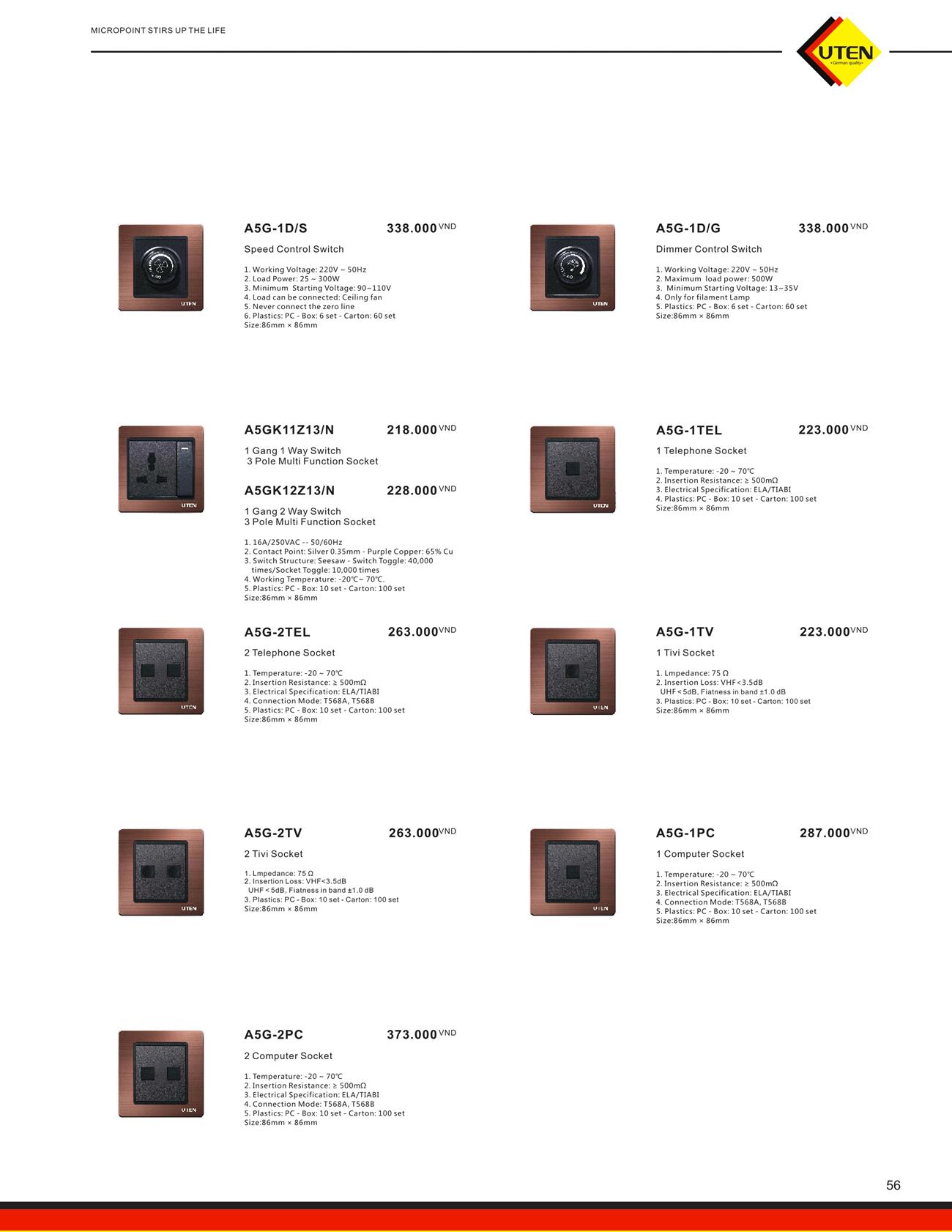 Catalogue UTEN 2023 (Công tắc & Ổ cắm) - Trang 59)