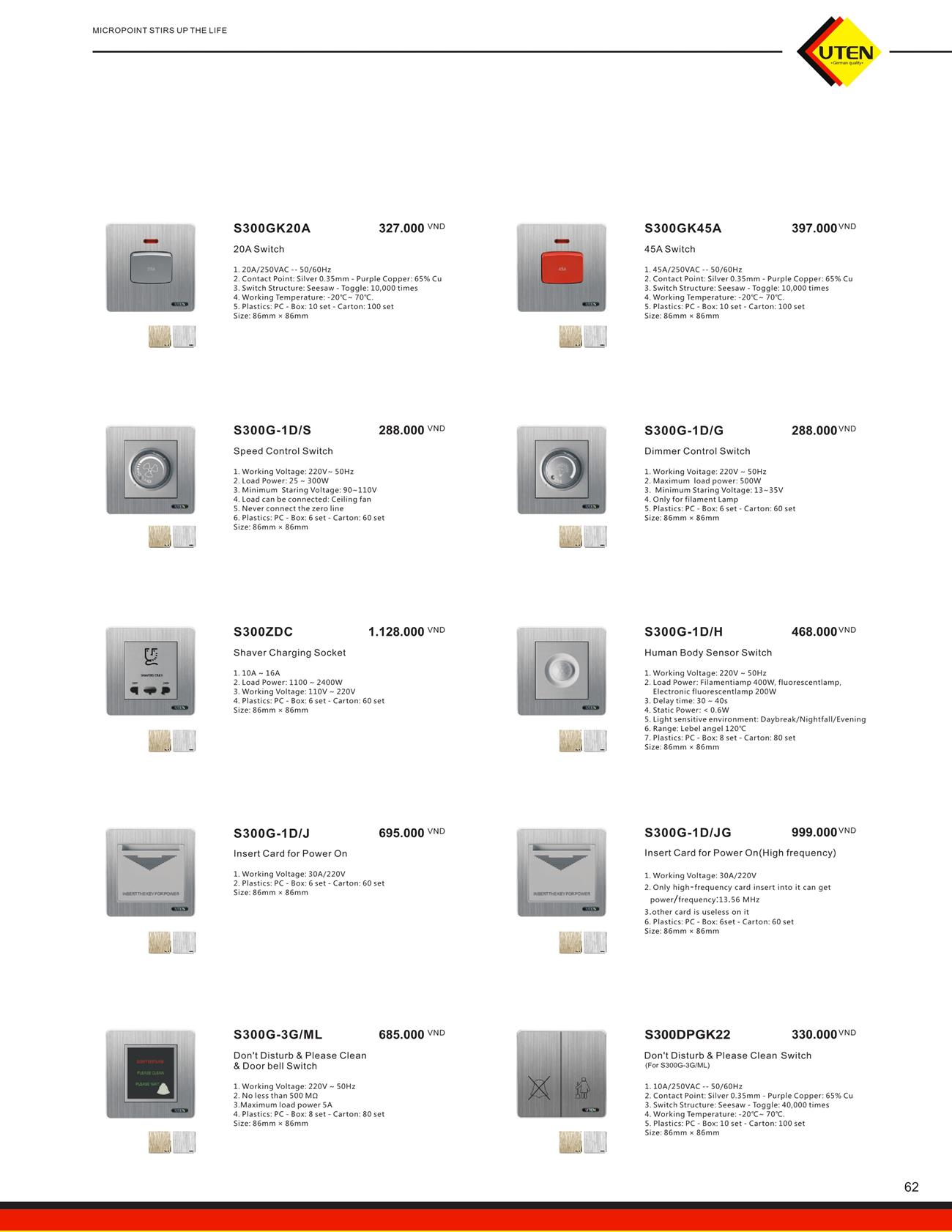 Catalogue UTEN 2023 (Công tắc & Ổ cắm) - Trang 65)