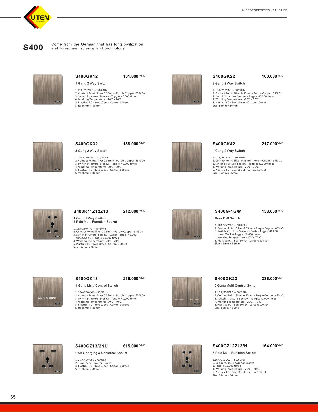 Catalogue UTEN 2023 (Công tắc & Ổ cắm) - Trang 68)