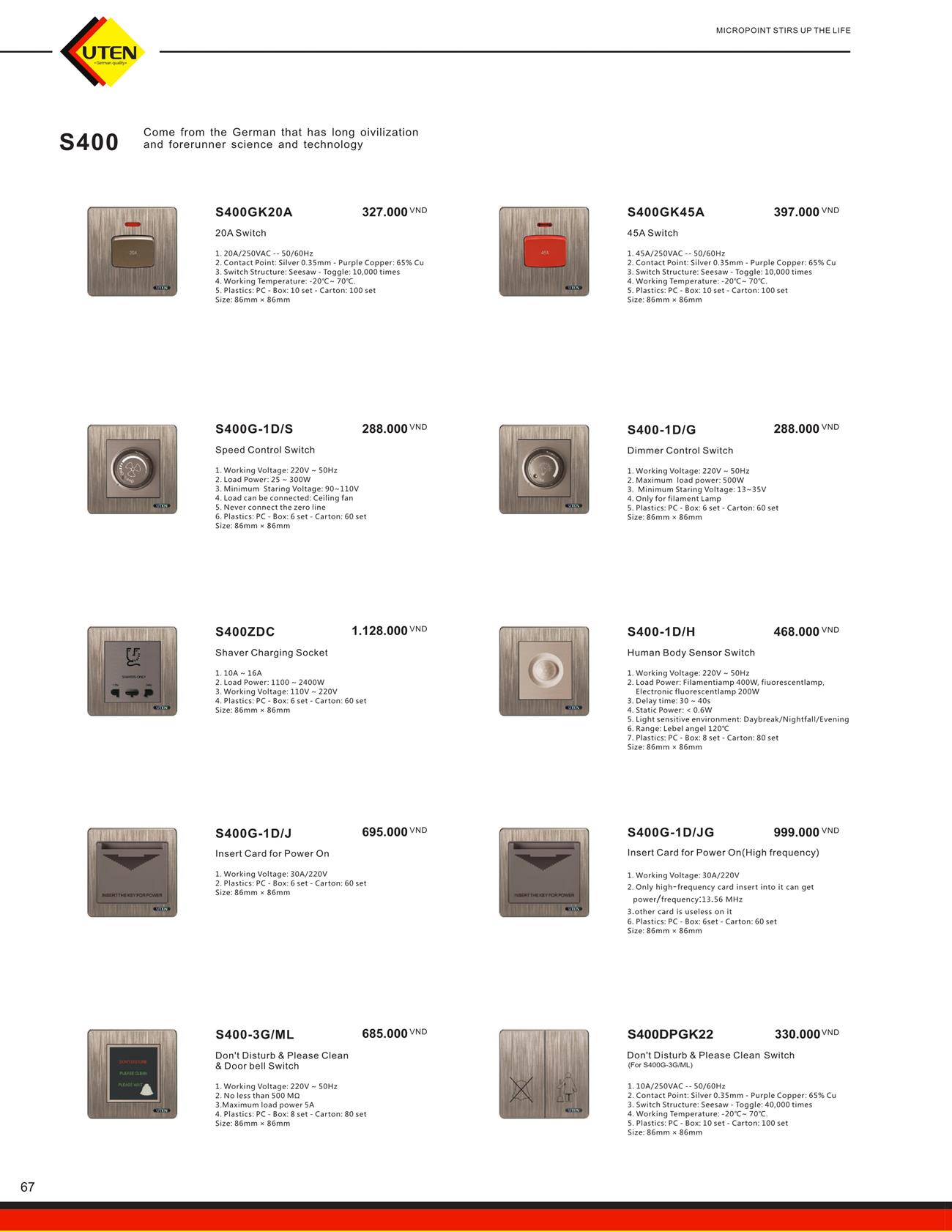 Catalogue UTEN 2023 (Công tắc & Ổ cắm) - Trang 70)