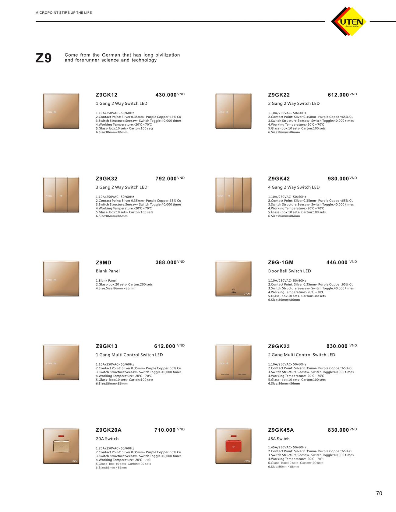 Catalogue UTEN 2023 (Công tắc & Ổ cắm) - Trang 73)