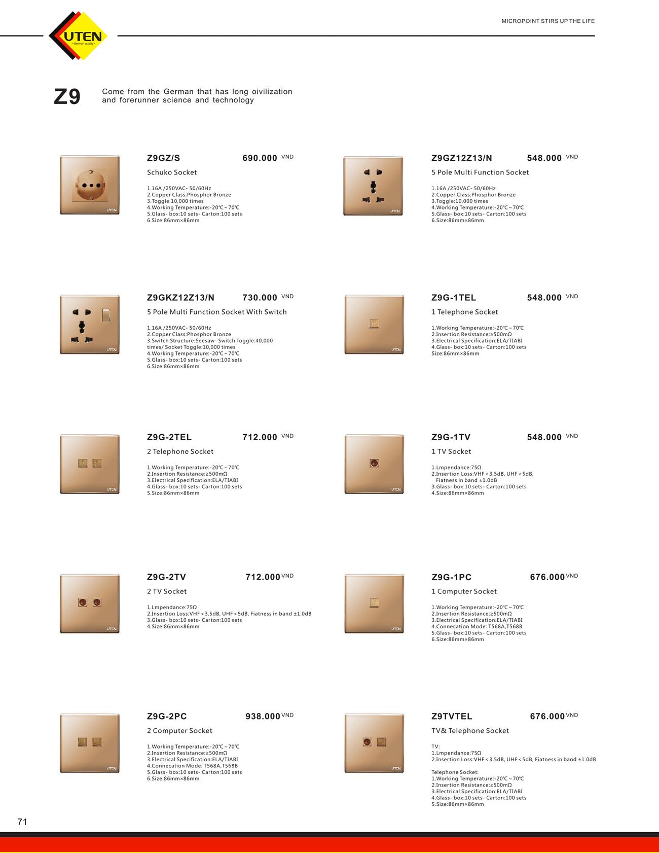 Catalogue UTEN 2023 (Công tắc & Ổ cắm) - Trang 74)