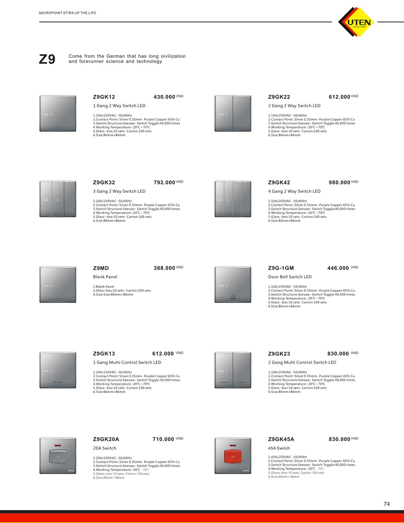 Catalogue UTEN 2023 (Công tắc & Ổ cắm) - Trang 77)