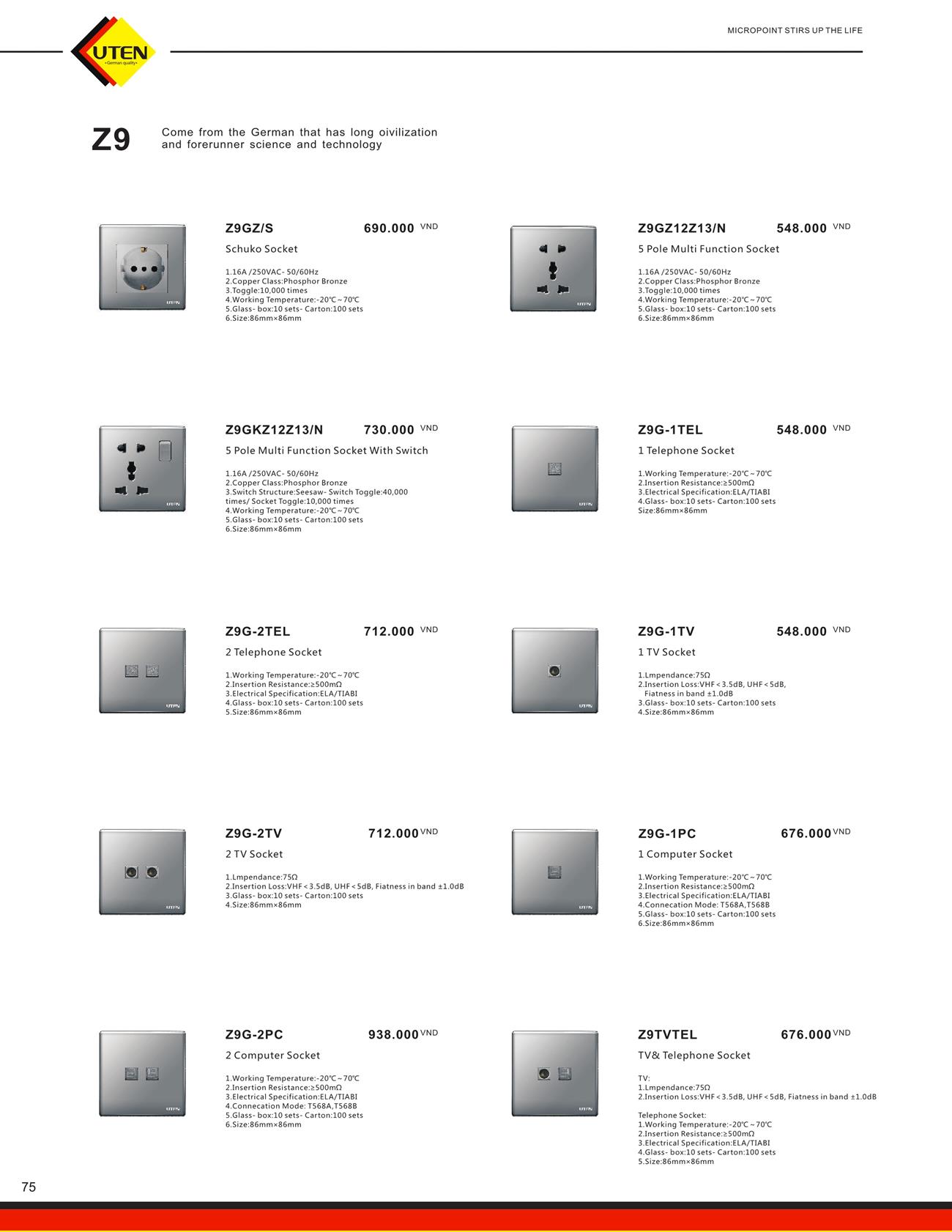Catalogue UTEN 2023 (Công tắc & Ổ cắm) - Trang 78)