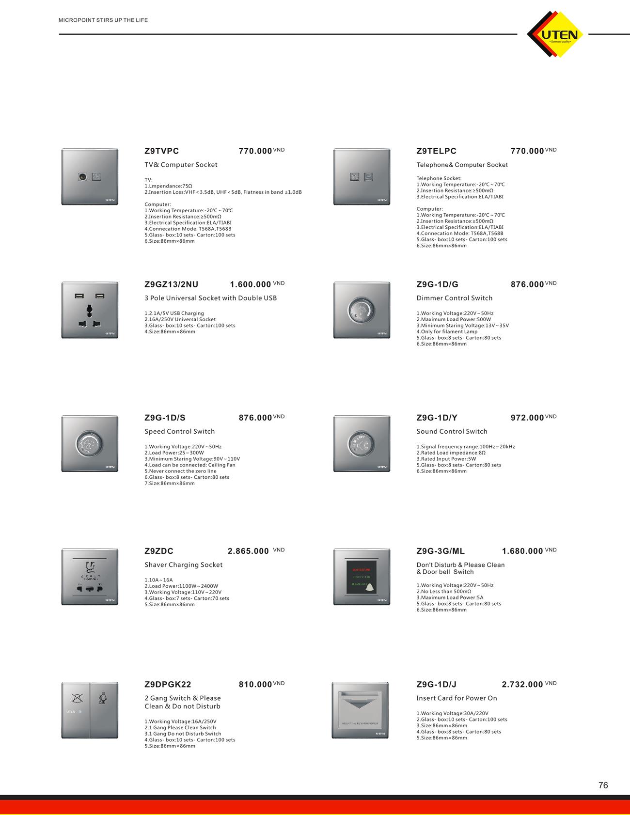 Catalogue UTEN 2023 (Công tắc & Ổ cắm) - Trang 79)