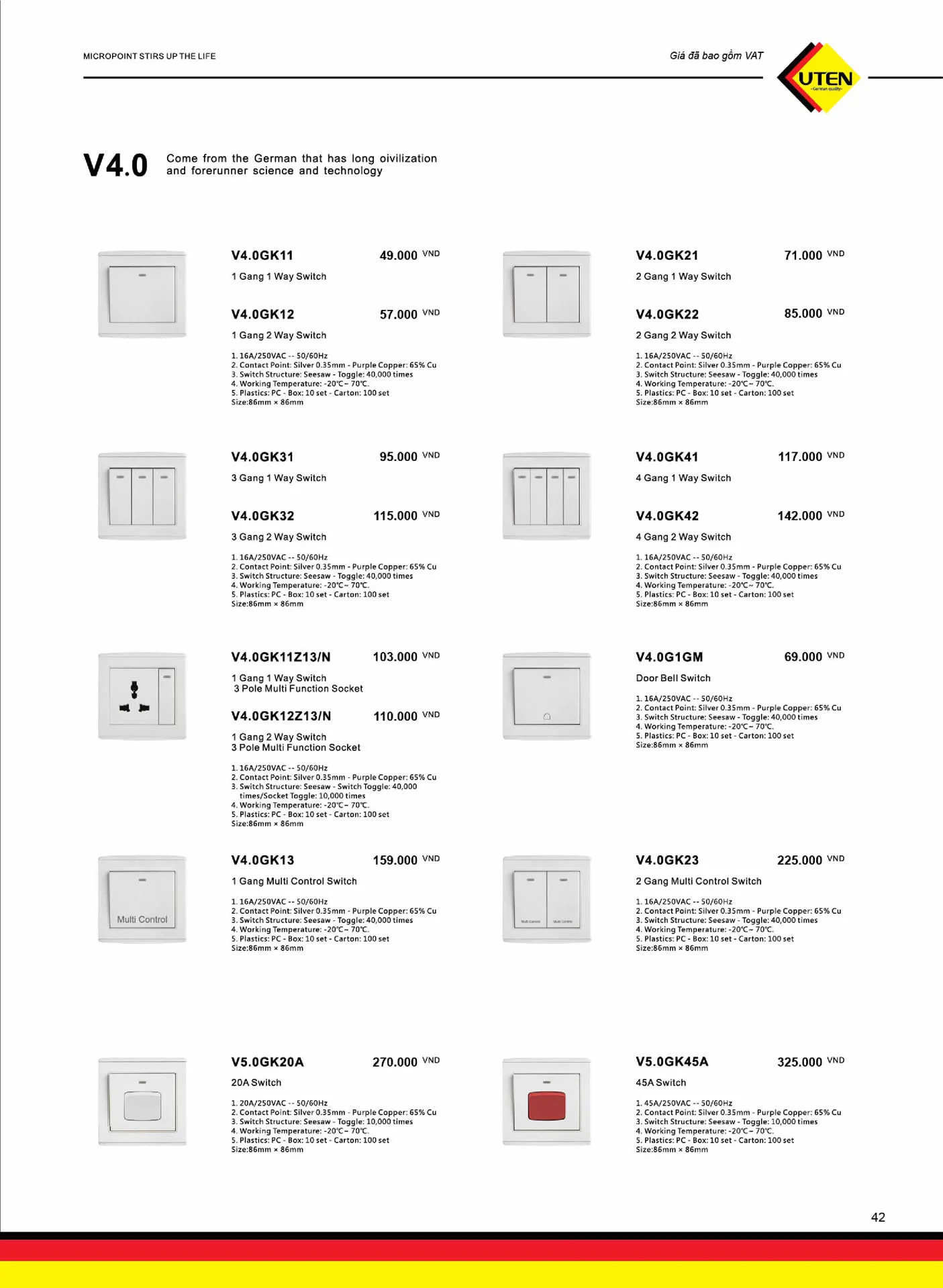 Catalogue UTEN 2025 (Công tắc & Ổ cắm) - Trang 43)