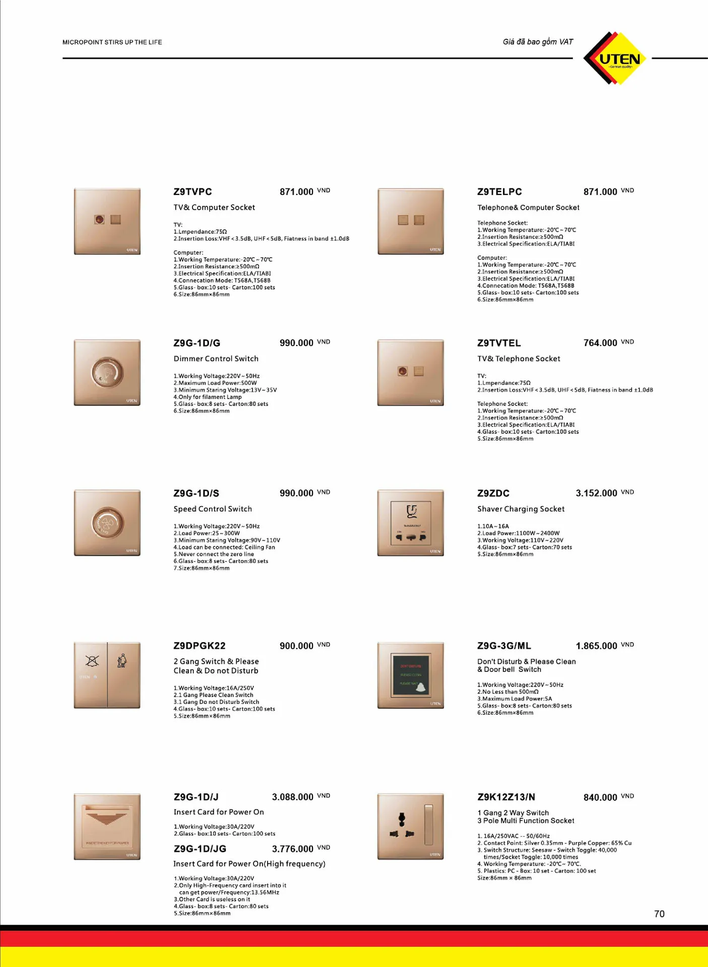 Catalogue UTEN 2025 (Công tắc & Ổ cắm) - Trang 71)
