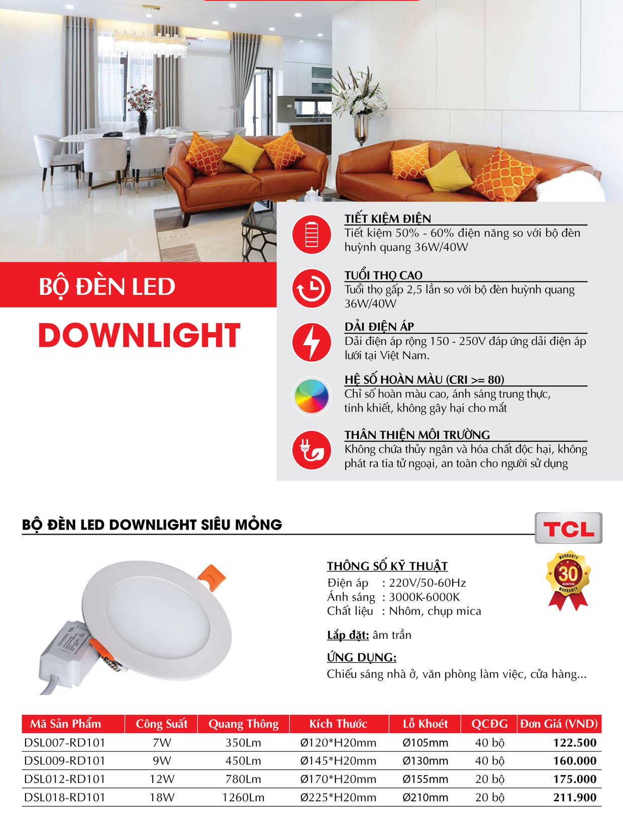 Đèn âm trần TCL